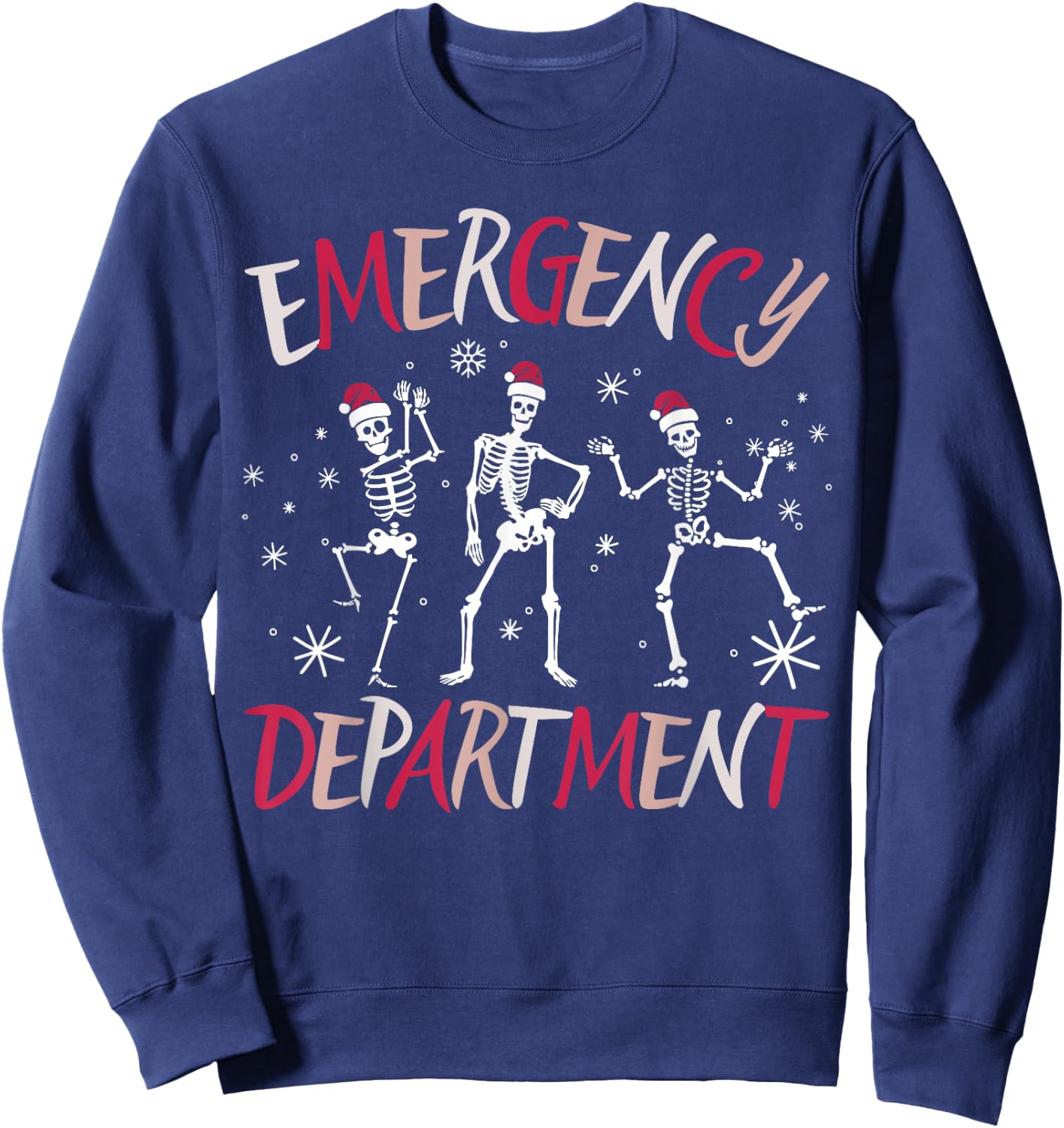 Emergency Department Dancing Skeleton ER Nurse Christmas Sweatshirt - Sweatshirt | Navy
