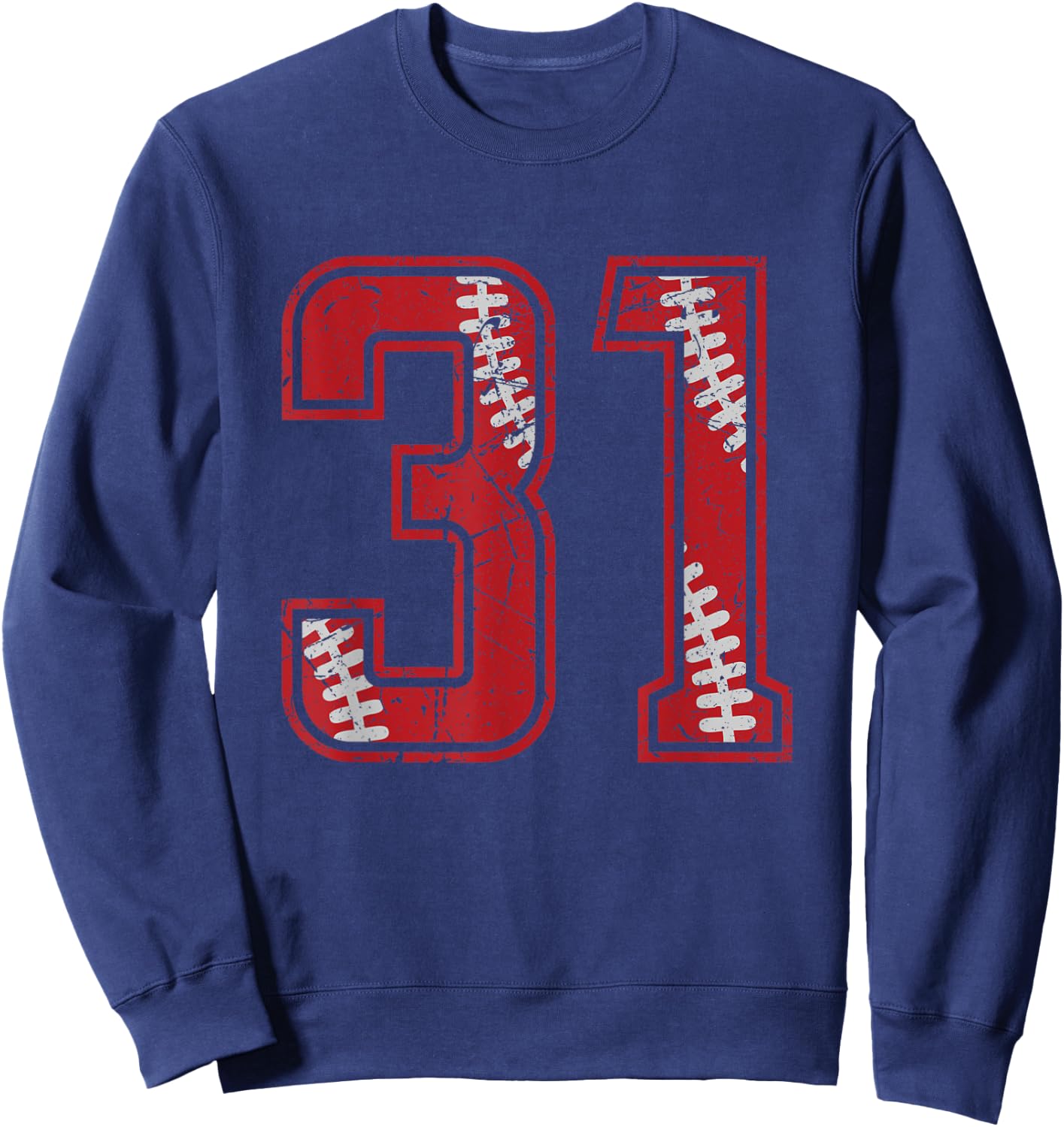 Number #31 Distressed Baseball Jersey Number Sweatshirt - Sweatshirt | Navy