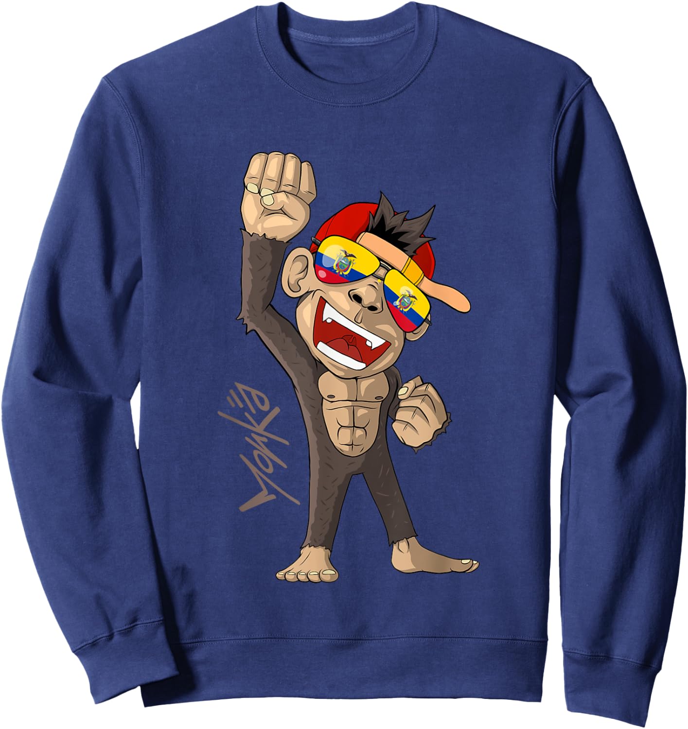 Ecuador Flag - Cheering Monkey - Fan Sweatshirt - Sweatshirt | Navy