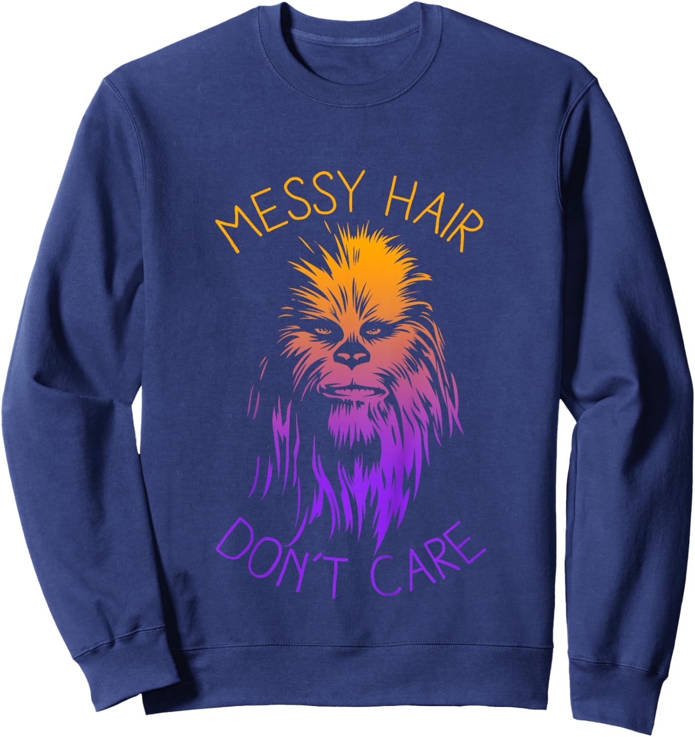 Kids Star Wars Classic Rainbow Chewbacca Messy Hair Don't Care Sweatshirt - Sweatshirt | Navy