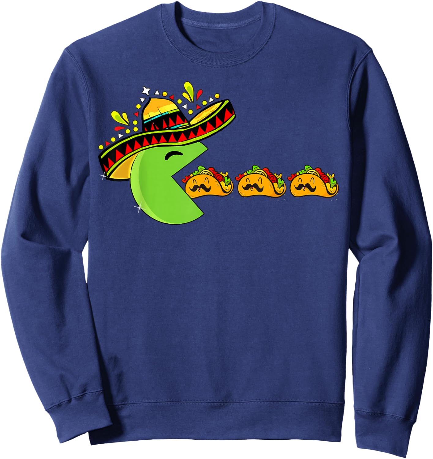 Sombrero Eating Funny Tacos with Mustaches Cinco de Mayo Sweatshirt - Sweatshirt | Navy