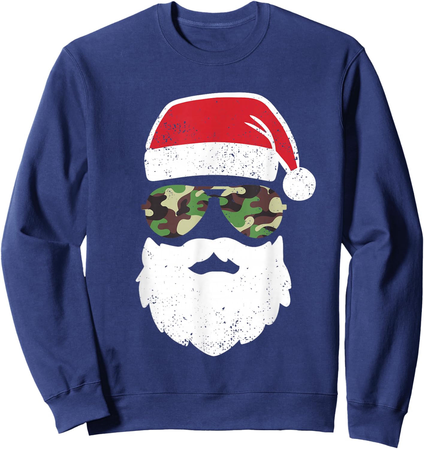 Camo Santa Claus Sunglasses Funny Camo Christmas Camouflage Sweatshirt - Sweatshirt | Navy