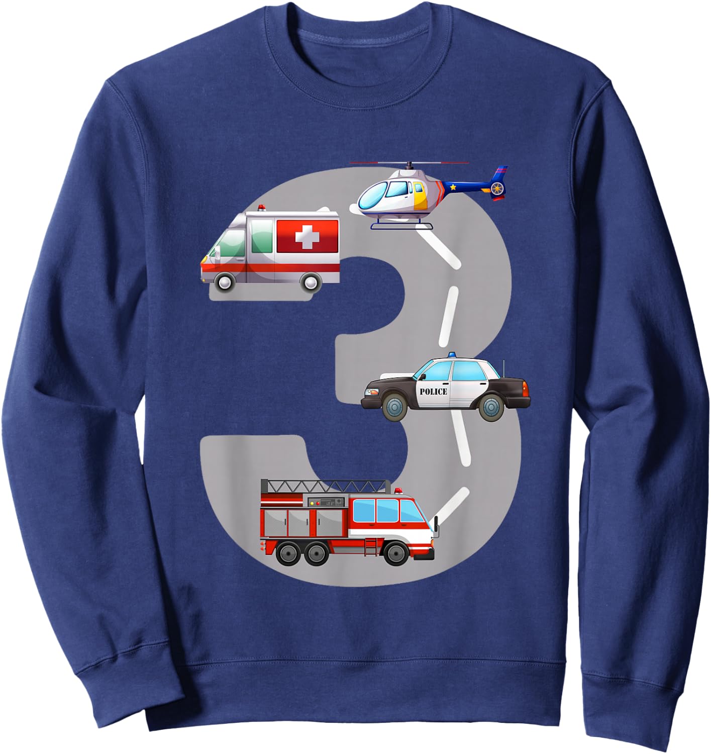 Emergency Vehicles 3rd Birthday Fire Truck Police Car Boys Sweatshirt - Sweatshirt | Navy