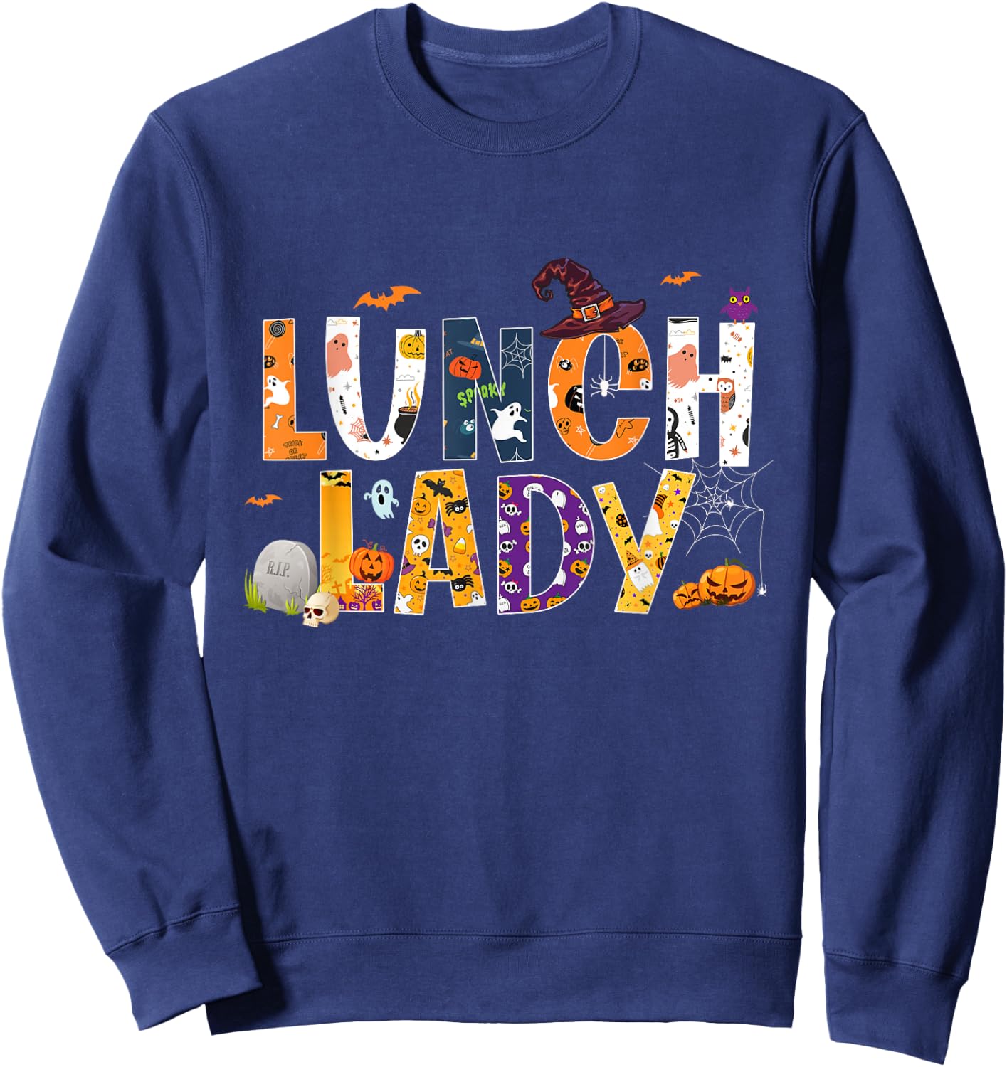 Halloween Lunch Lady Cafeteria Spooky Lunch Lady Halloween Sweatshirt - Sweatshirt | Navy