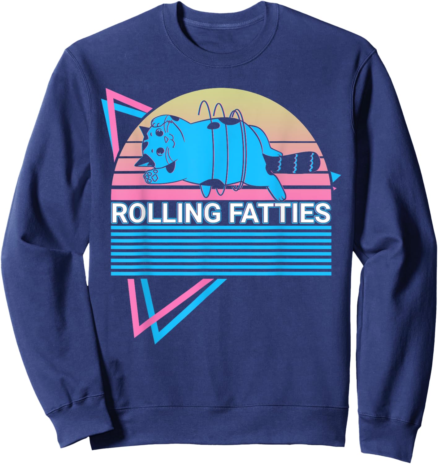 Rolling Fatties Funny Cat Retro Sweatshirt - Sweatshirt | Navy