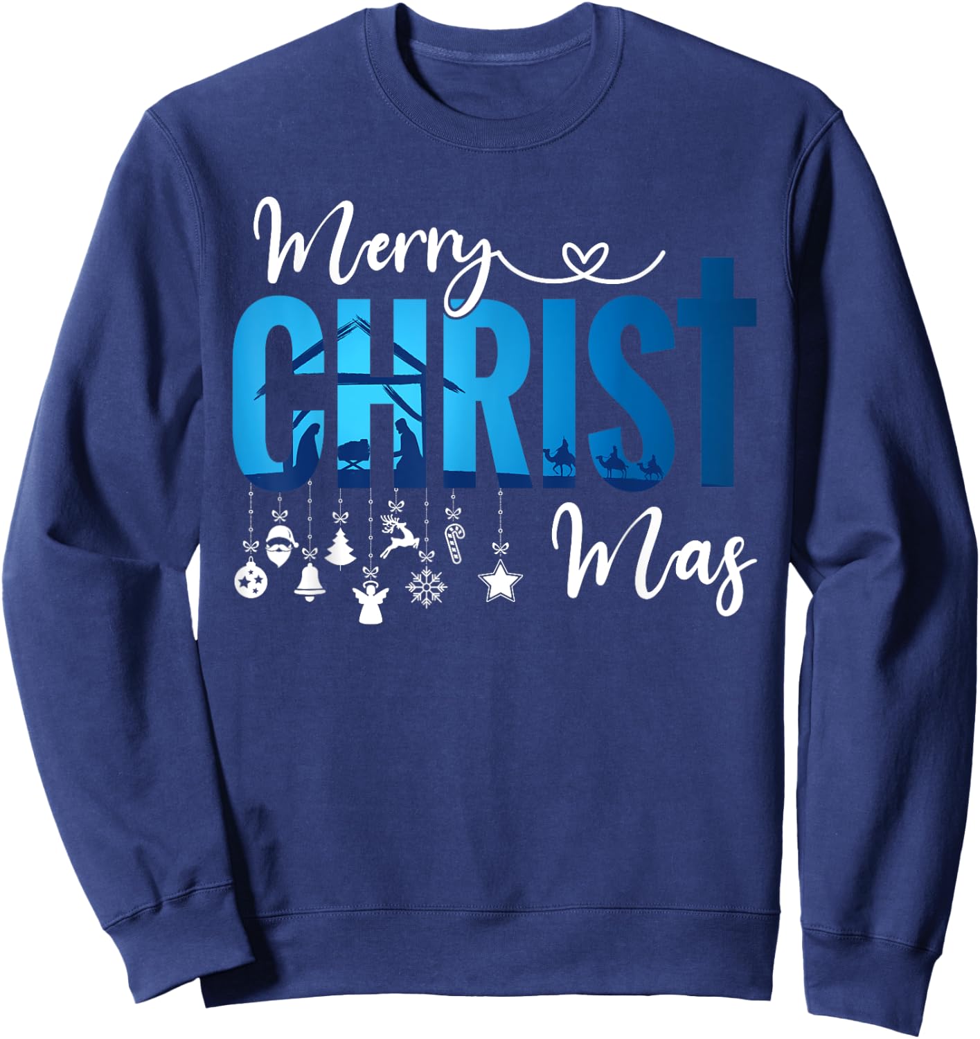 Merry Christ-Mas & Nativity Scene Christian Faith Holiday Sweatshirt - Sweatshirt | Navy