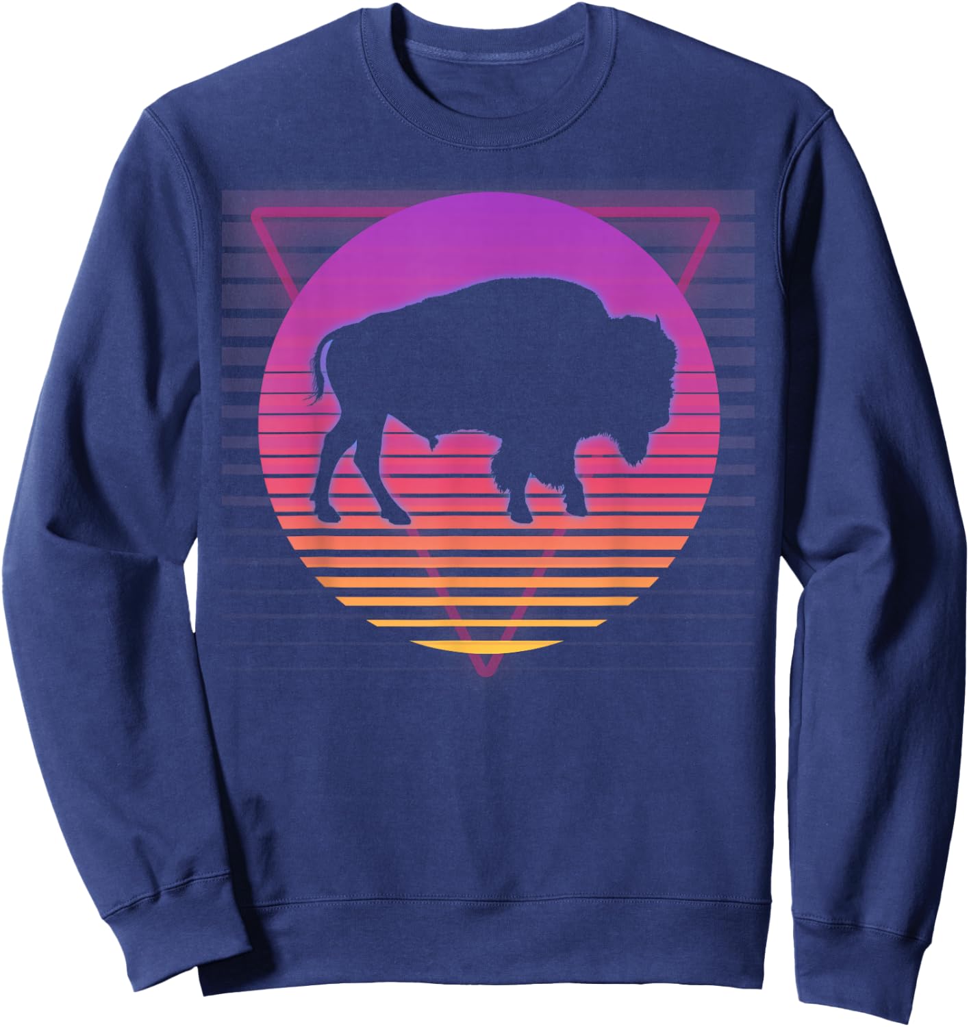 Buffalo Bison Retro Vaporwave Vintage 80s 90s Style Sunset Sweatshirt - Sweatshirt | Navy