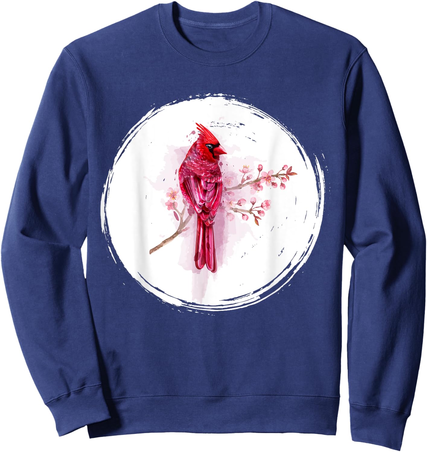 Vintage Cherry Blossom Bird Animal Sakura Red Cardinal Sweatshirt - Sweatshirt | Navy