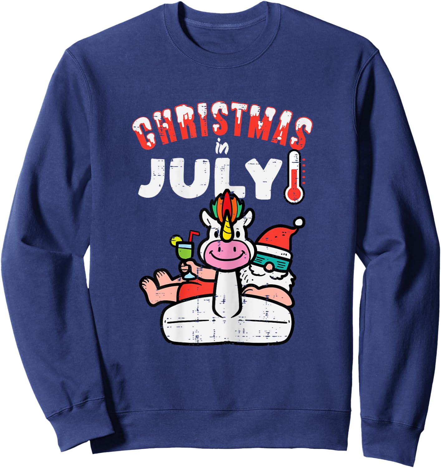 Christmas July Santa Unicorn Float Xmas Girls Kids Toddler Sweatshirt - Sweatshirt | Navy