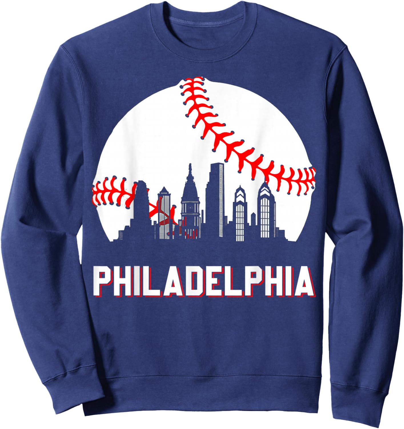 Vintage Philly Baseball Leopard Heart Baseball Fans Sweatshirt - Sweatshirt | Navy