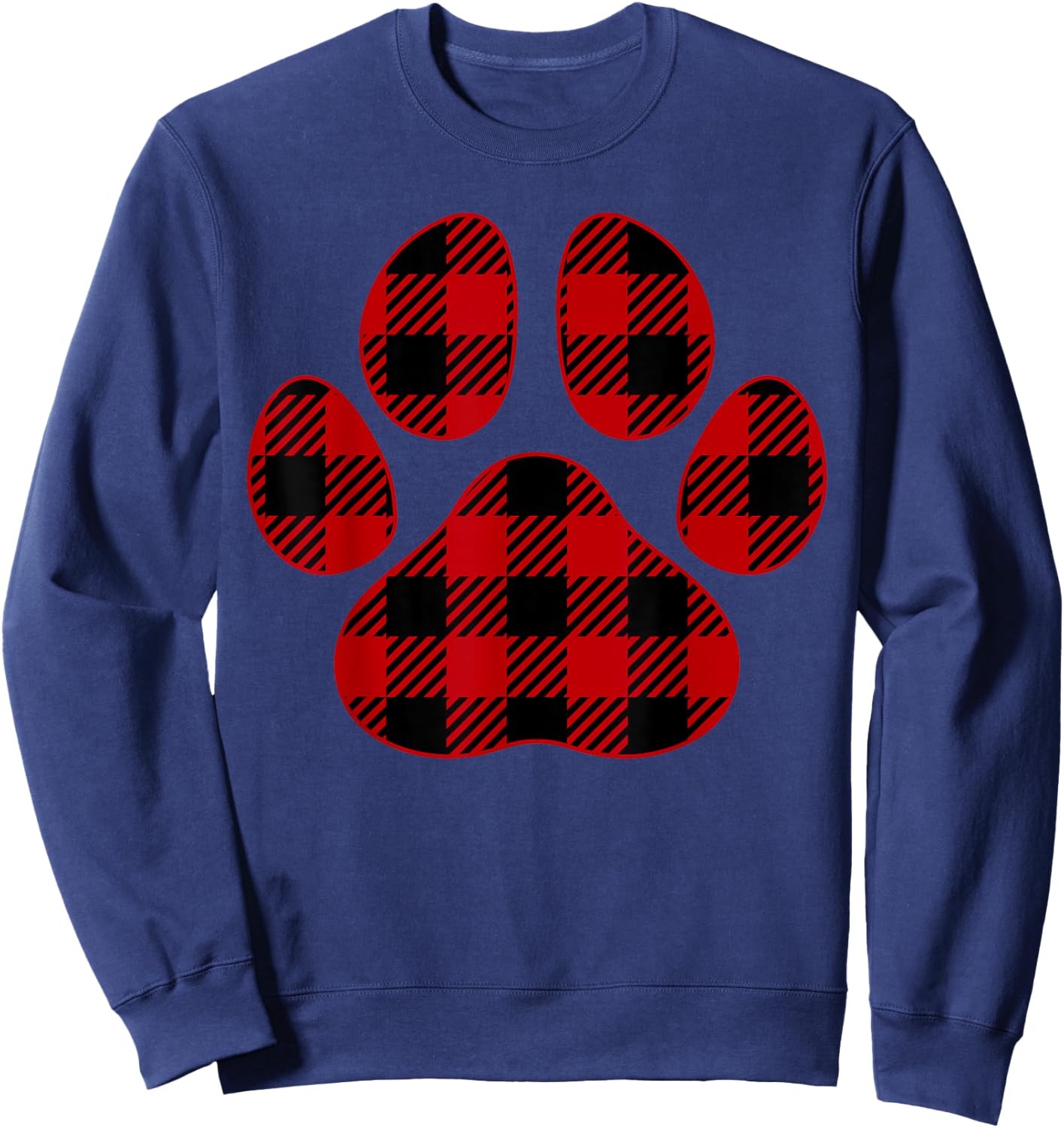 Cute Dog Lover Paw Print Plaid Pet Lover Red Plaid Paw Print Men Women Kids Sweatshirt - Sweatshirt | Navy