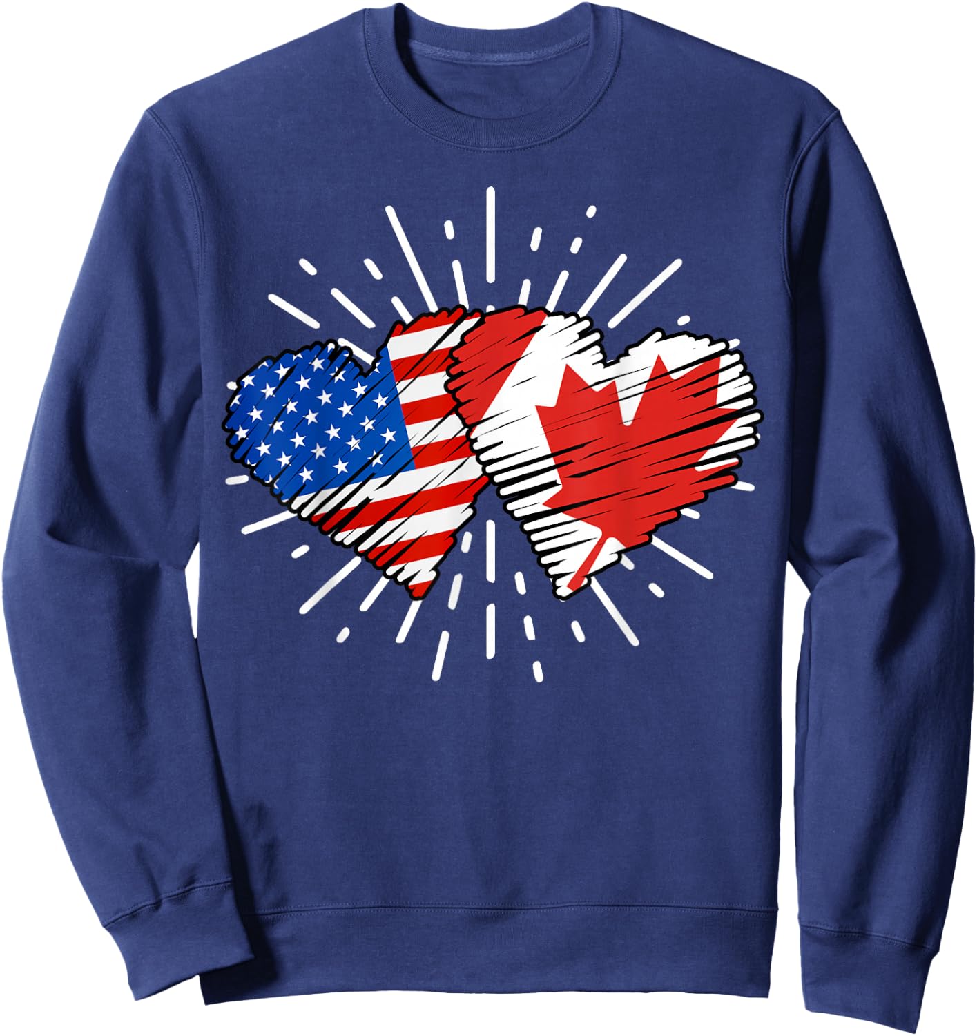 Canada USA Friendship Heart With Flags Matching Sweatshirt - Sweatshirt | Navy