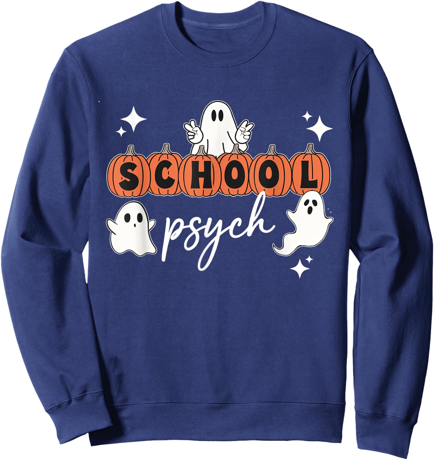 Halloween School Psych Pumpkin Ghost Boo Crew Spooky Season Sweatshirt - Sweatshirt | Navy