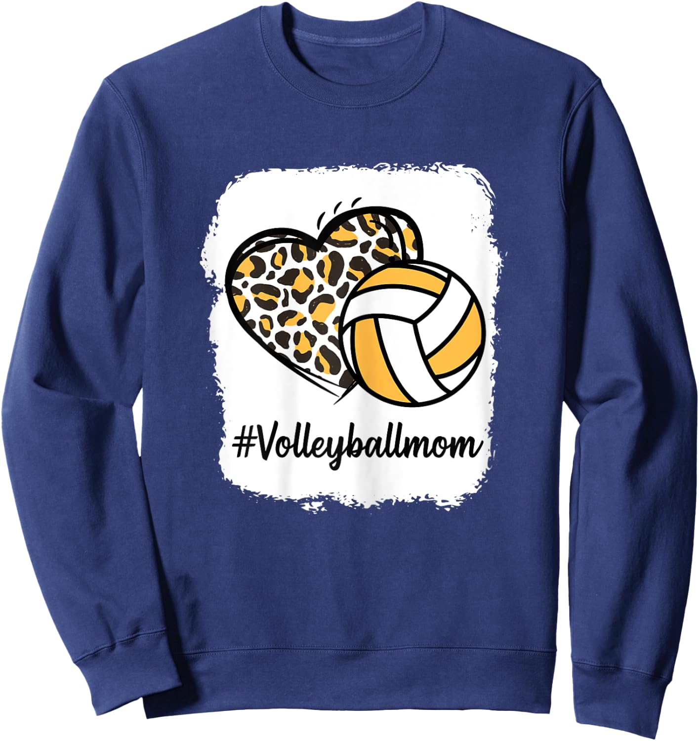 Bleached Volleyball Mom Yellow Leopard Print Heart Sweatshirt - Sweatshirt | Navy