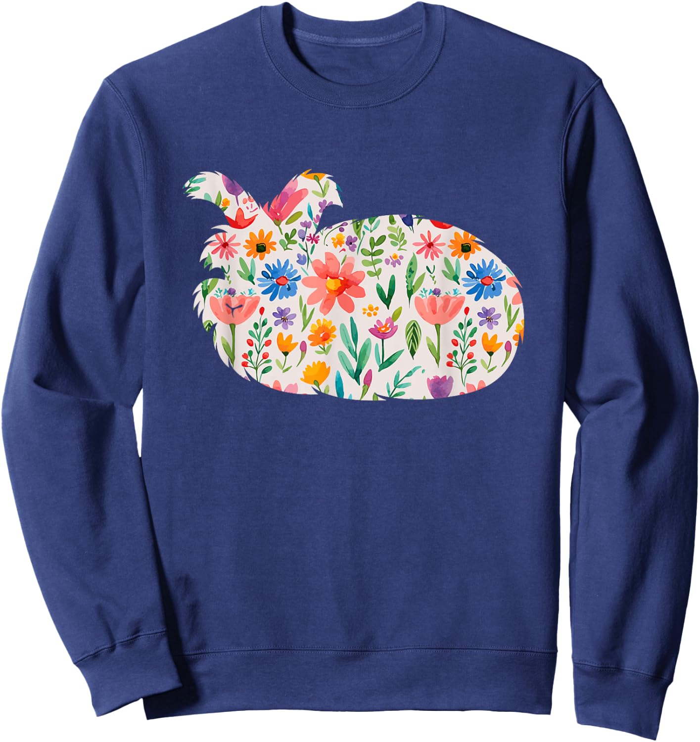 English Angora Bunny Rabbit watercolor flowers design Sweatshirt - Sweatshirt | Navy