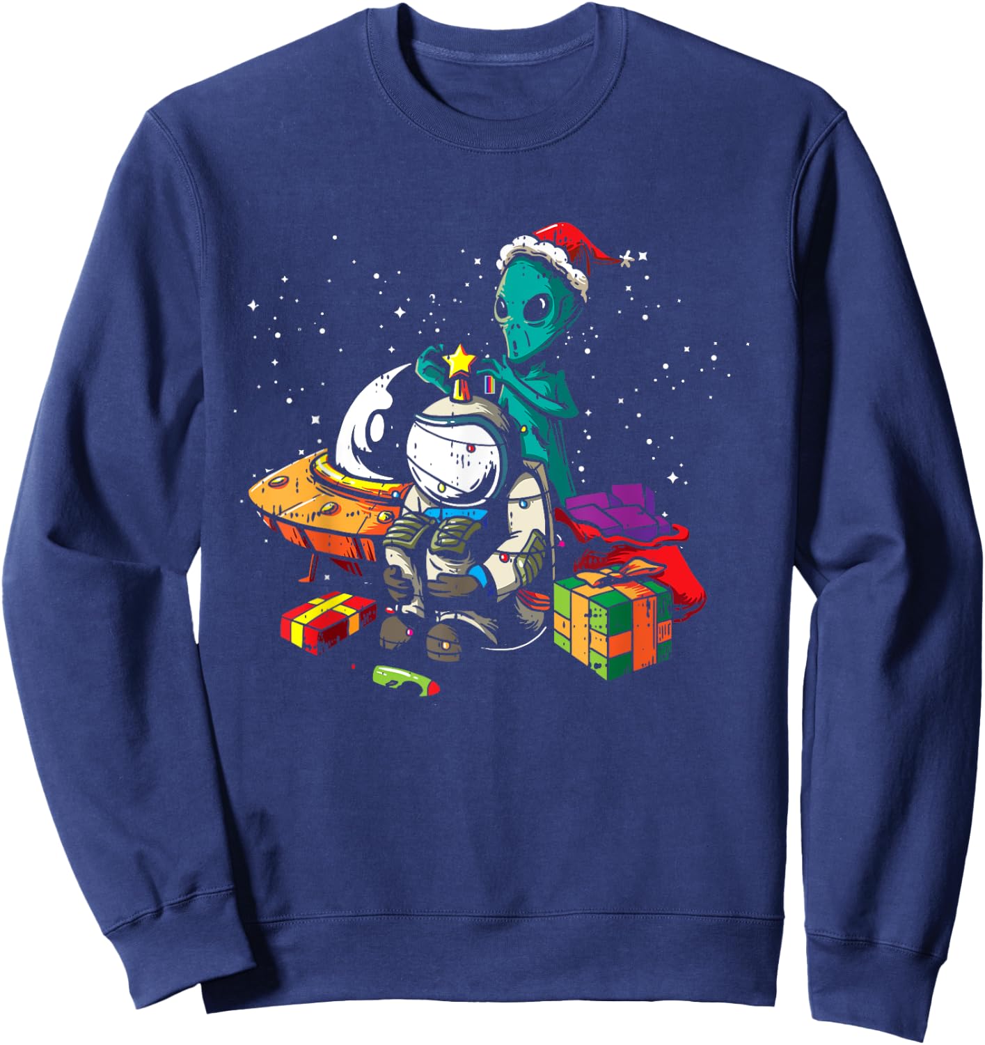 Alien Astronaut Christmas Tree Pajama Funny Space UFO X-Mas Sweatshirt - Sweatshirt | Navy