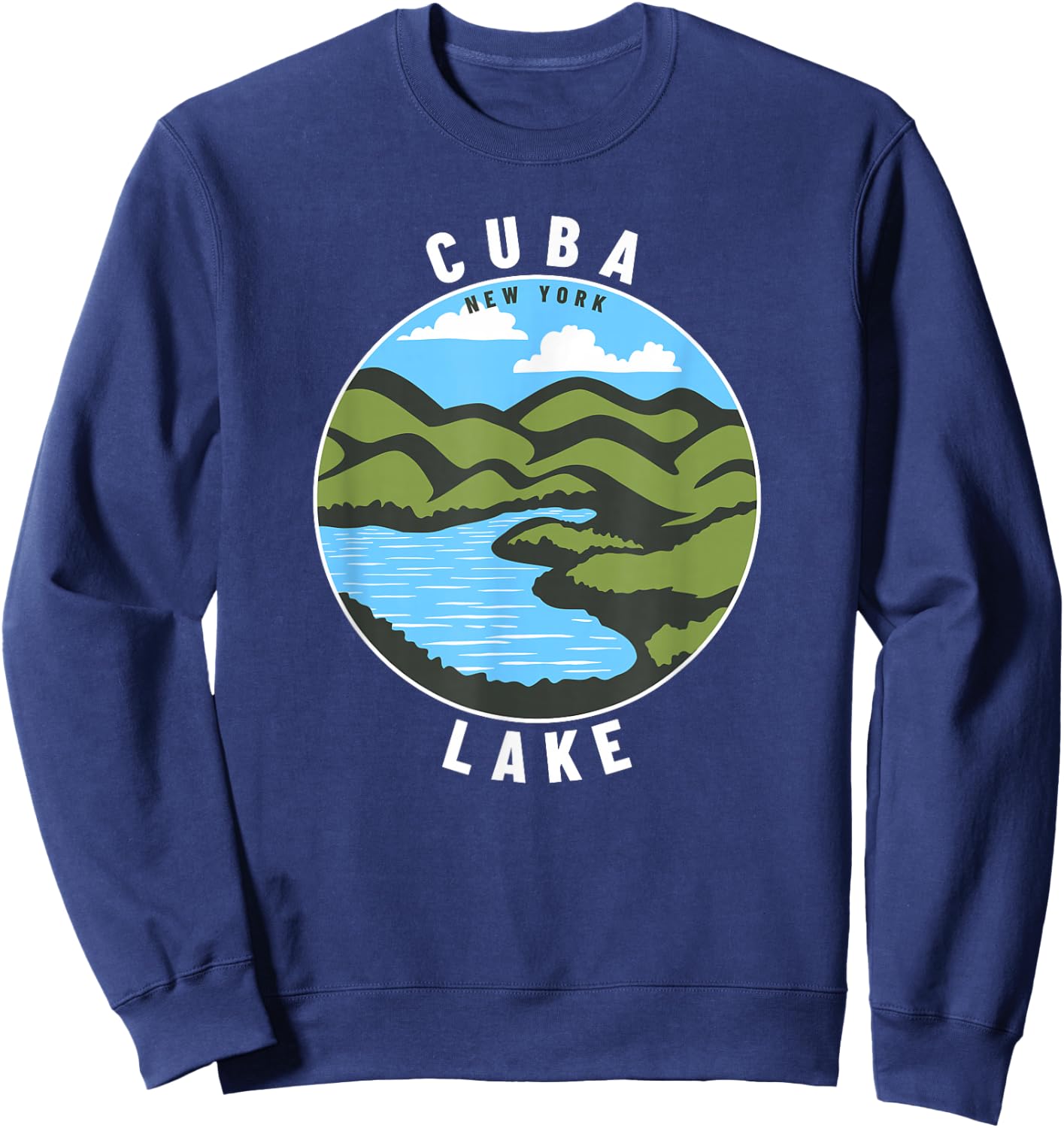 Cuba Lake New York NY Badge Souvenir Vacation Sweatshirt - Sweatshirt | Navy