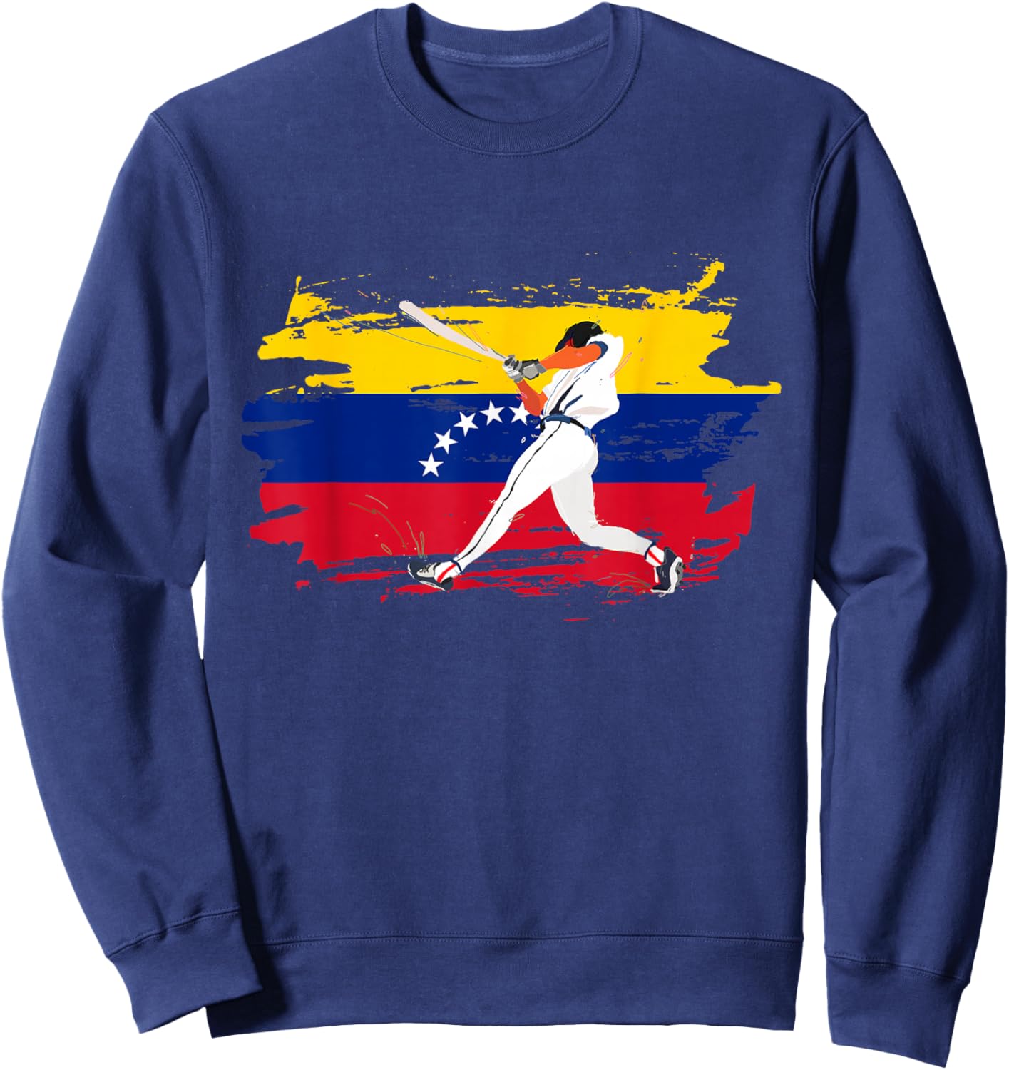 Baseball Hitter On Grunge Venezuela Flag Venezuelan Beisbol Sweatshirt - Sweatshirt | Navy