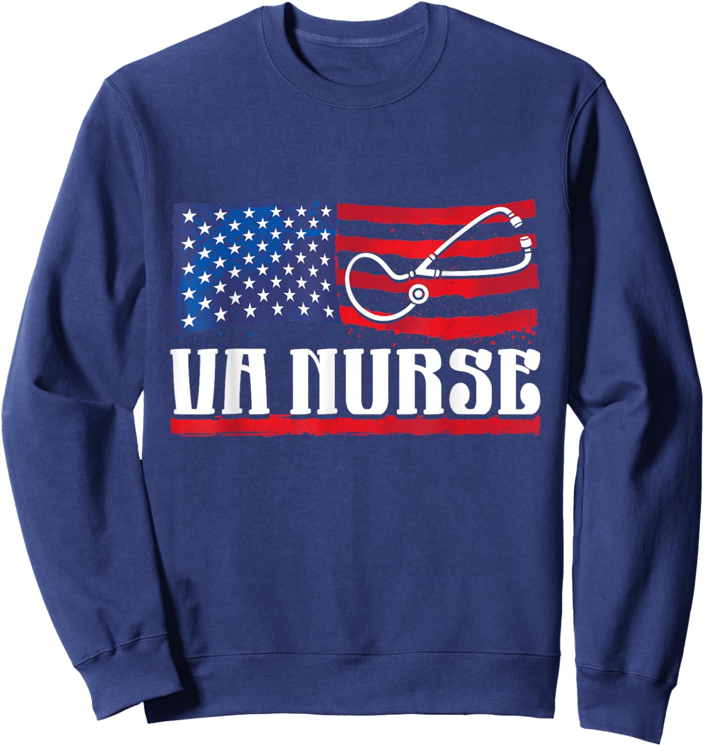 USA American Flag Vintage VA Veteran Nurse 4th of July Women Sweatshirt - Sweatshirt | Navy