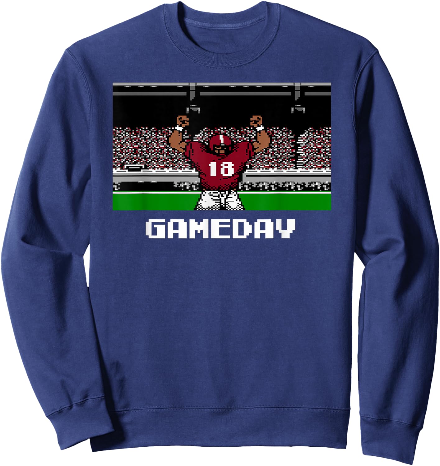 Retro Crimson and White Football Gameday 8 Bit Video Game Sweatshirt - Sweatshirt | Navy