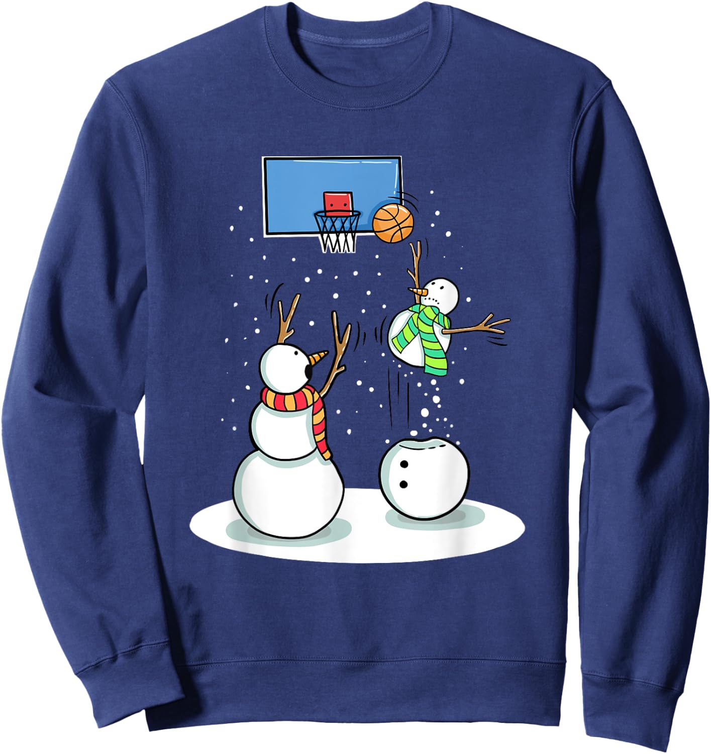 Christmas Snowman Basketball Gifts -Kids Black Basketball & Snowman Winter Sweatshirt - Sweatshirt | Navy