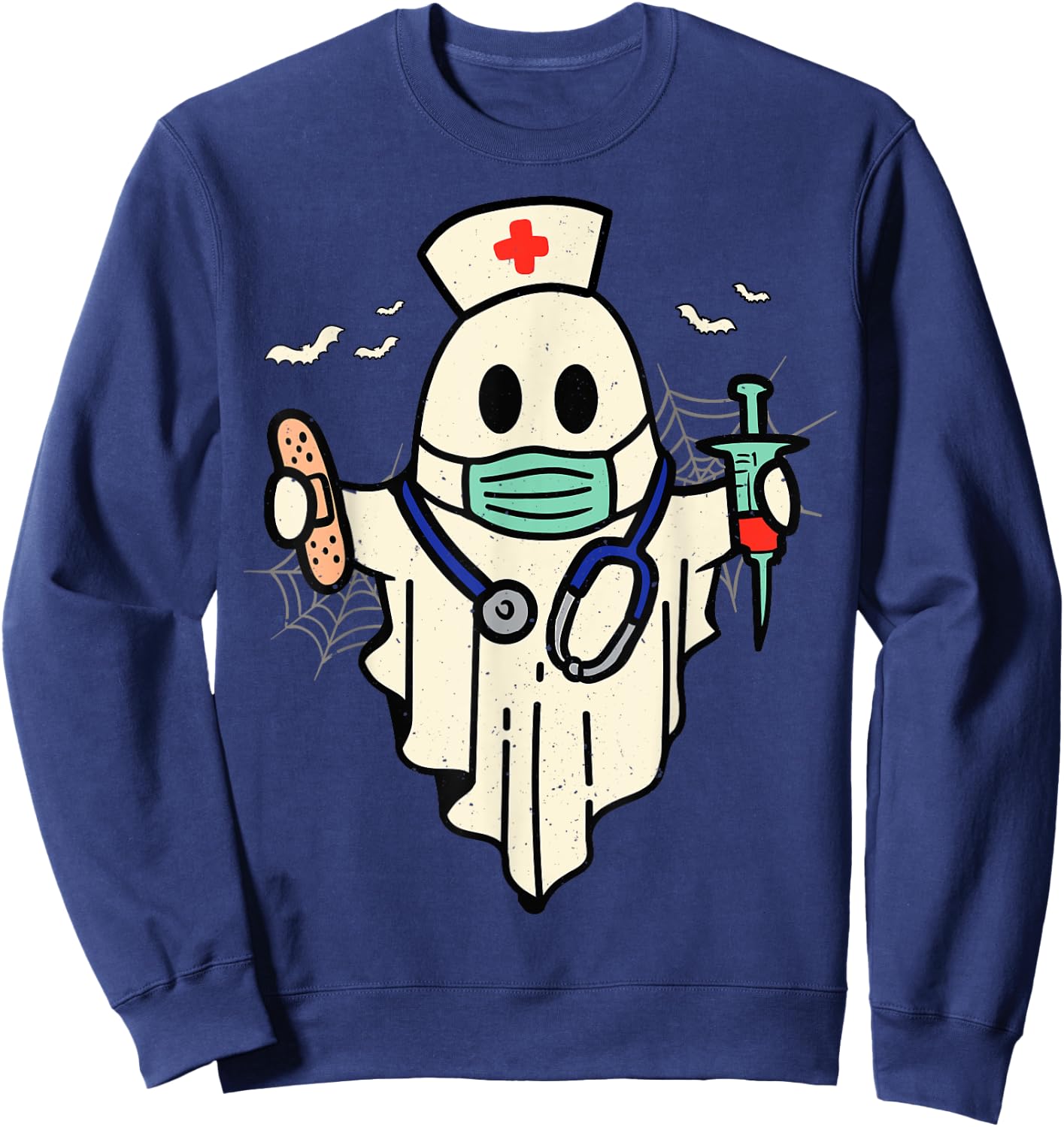 Halloween Nurse Nursing Funny Health Worker RN Ghost Nurse Sweatshirt - Sweatshirt | Navy