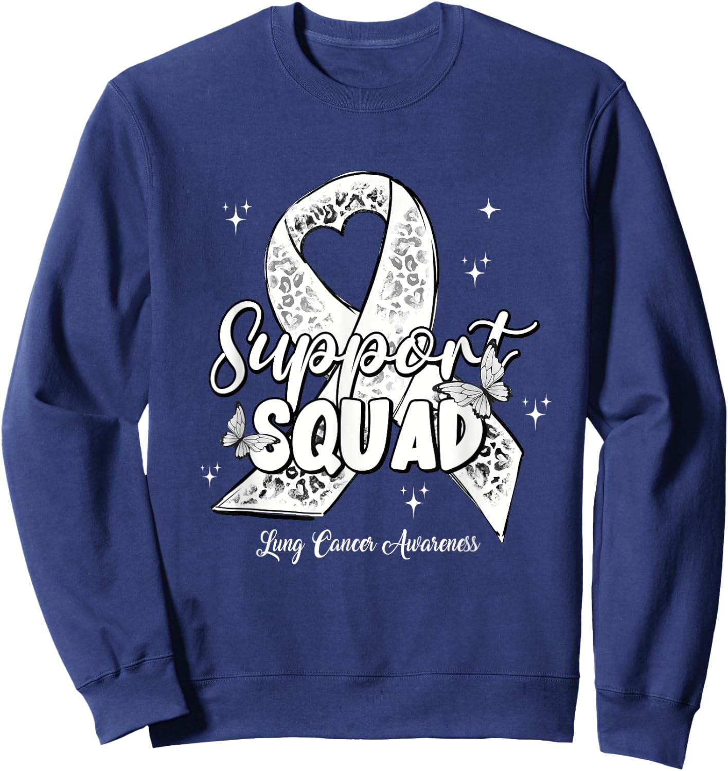 Support Squad White Ribbon Lung Cancer Awareness Sweatshirt - Sweatshirt | Navy