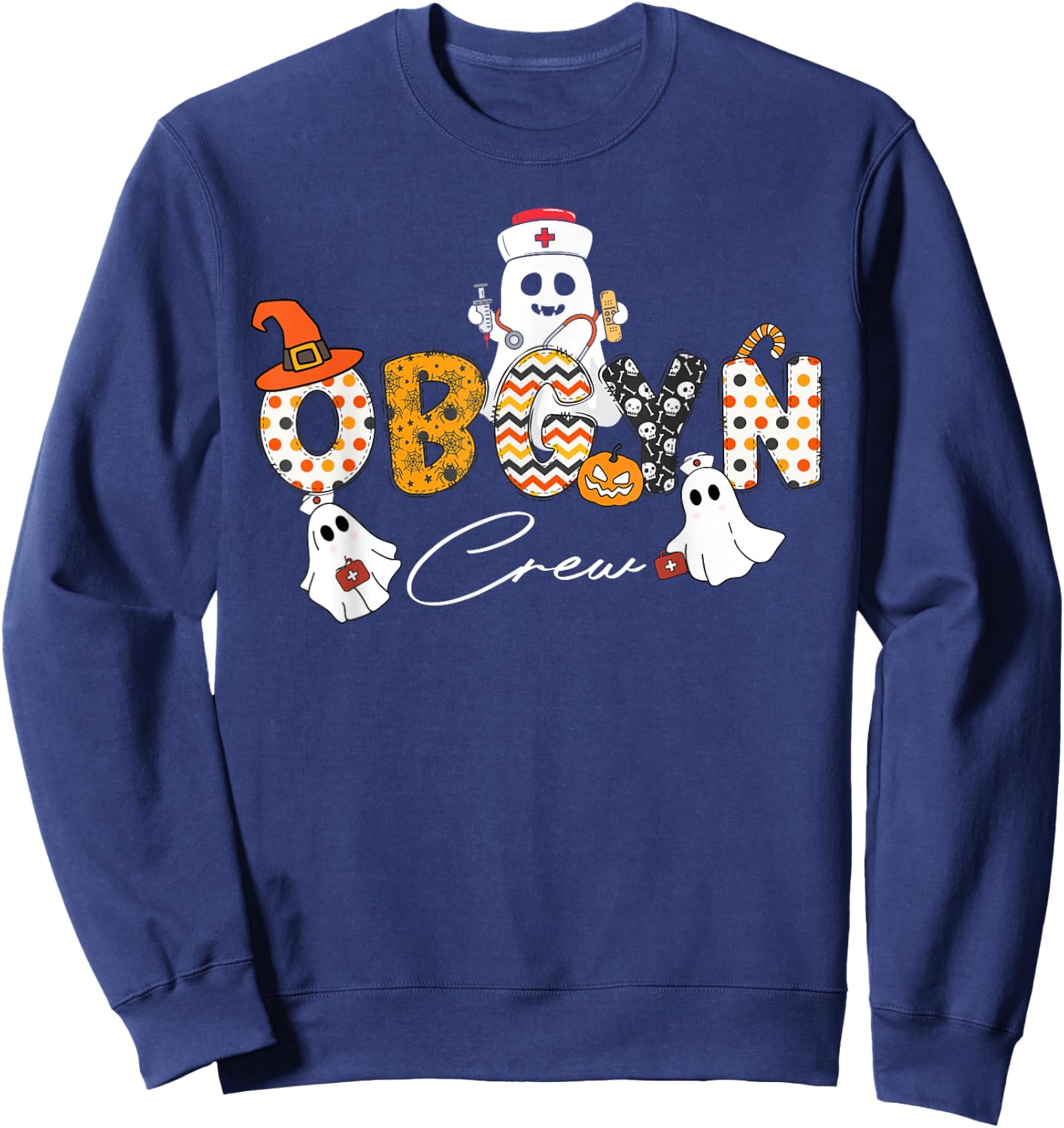 Halloween OBGYN Crew Ghost Obstetrics Nurse Squad Pumpkin Sweatshirt - Sweatshirt | Navy