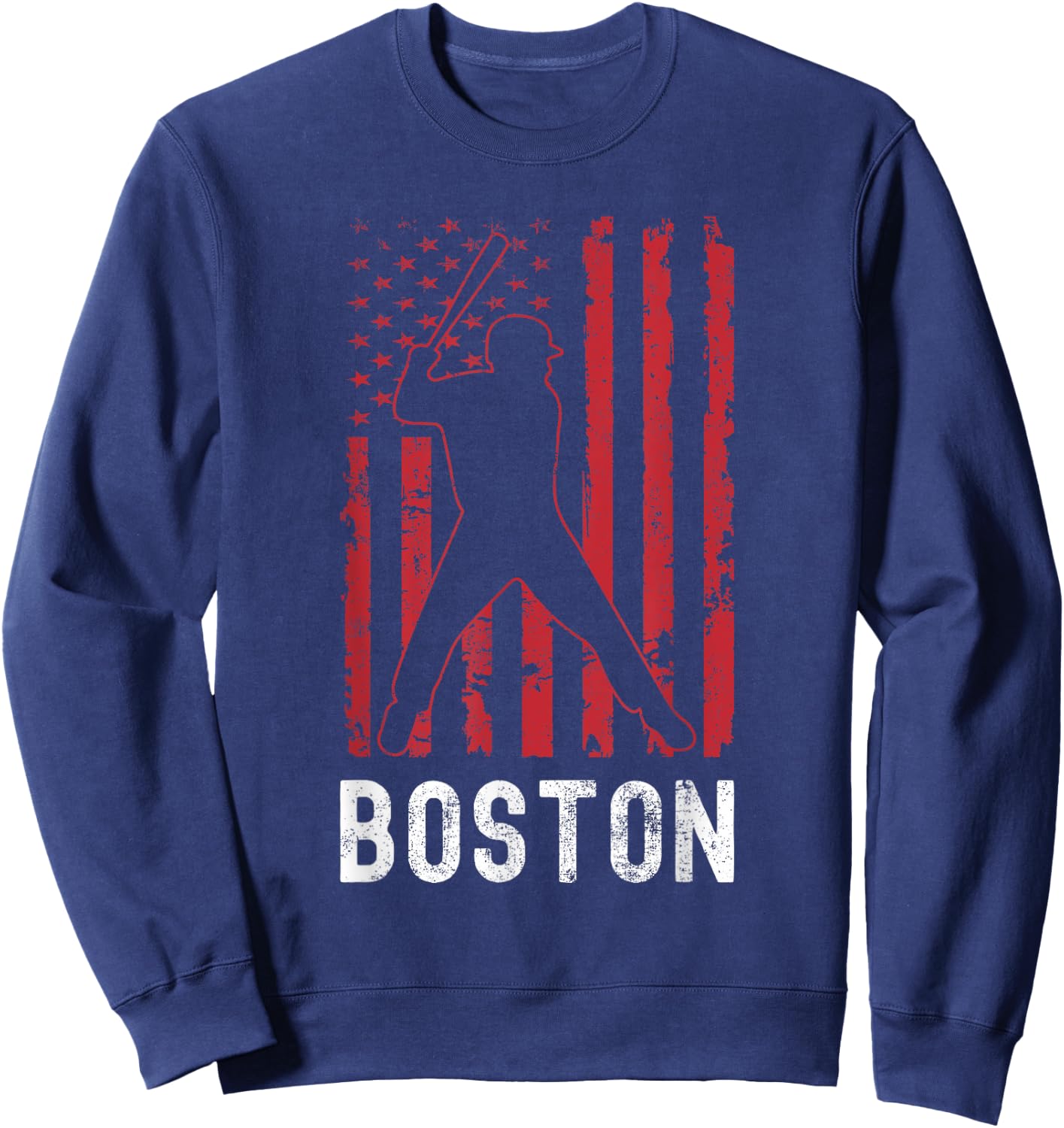 Boston Massachusetts American Flag Baseball Weathered Sweatshirt - Sweatshirt | Navy