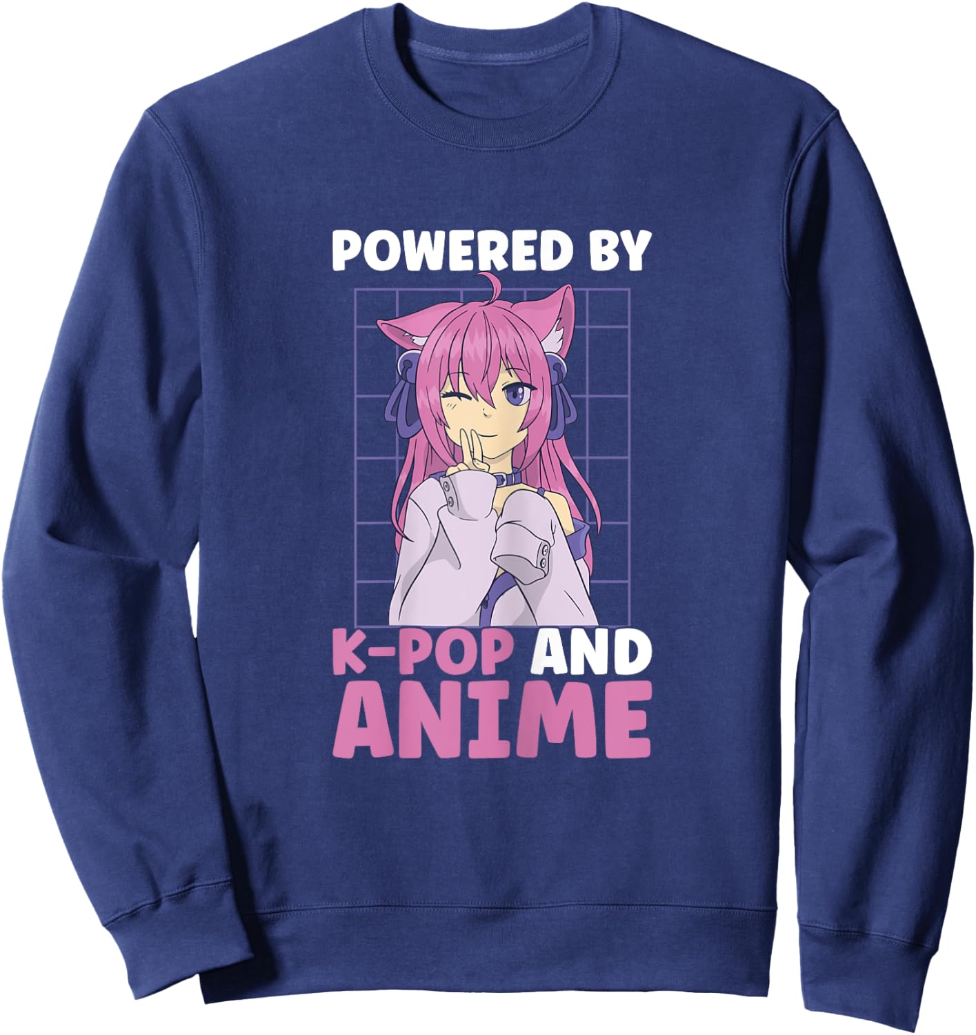 Powered By Anime And K-Pop Kdrama Kpop Teen Girl Sweatshirt - Sweatshirt | Navy