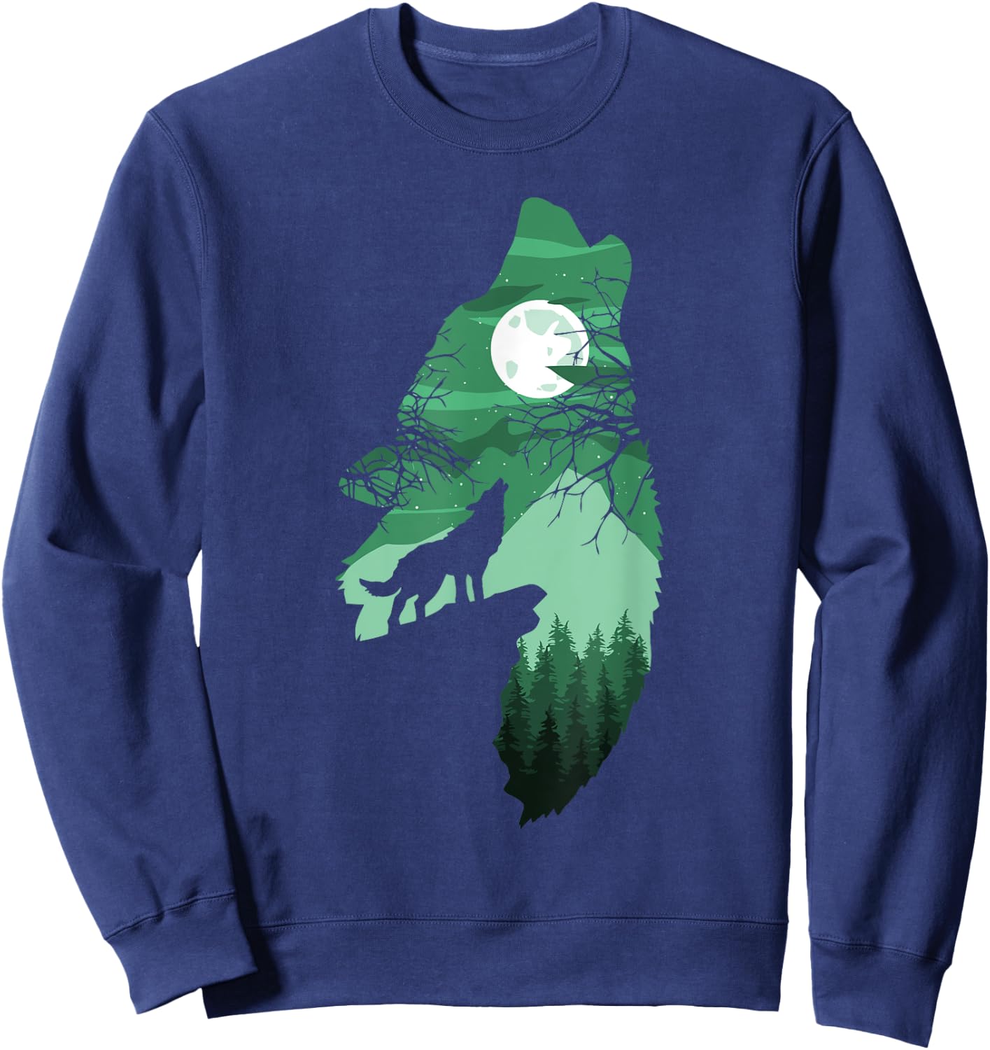 Howling Wolf with Full Moon Wolf Men Women Kids Boys Sweatshirt - Sweatshirt | Navy