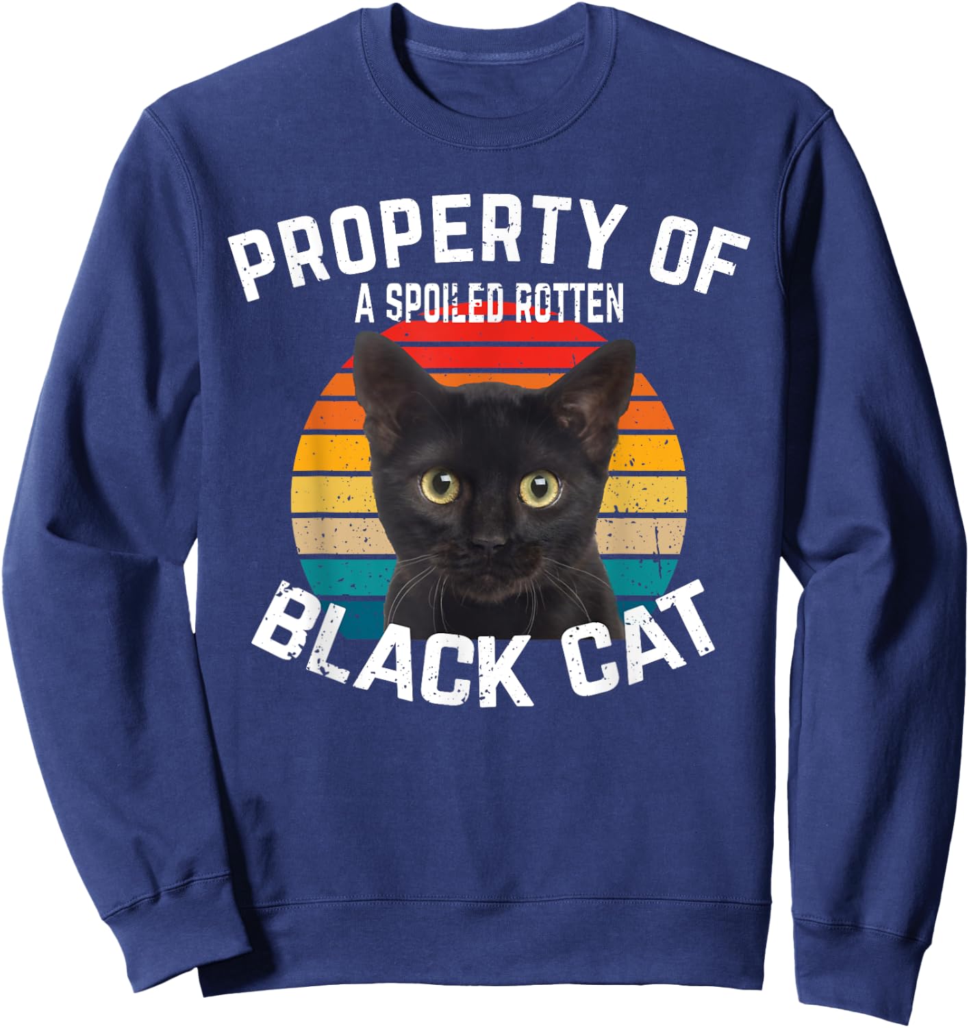 Cat Black Vintage Eighties Style Retro Property Cat Sweatshirt - Sweatshirt | Navy