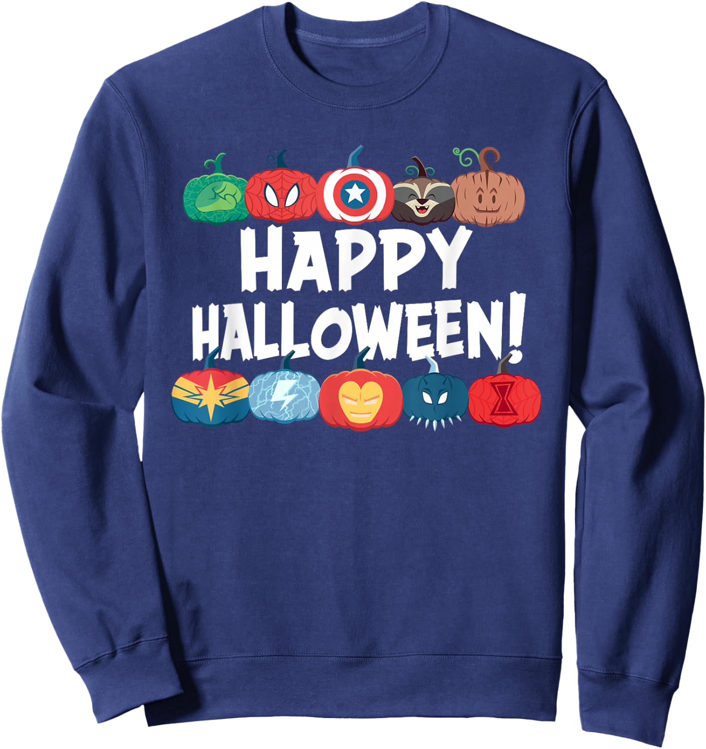 Marvel Super Heroes Decorated Pumpkins Happy Halloween! Sweatshirt - Sweatshirt | Navy