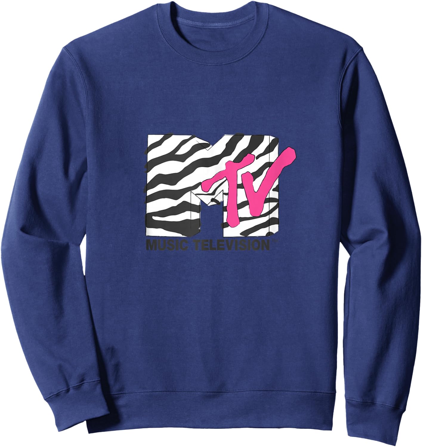MTV Music Television Retro Eighties Neon Zebra Print Logo Sweatshirt - Sweatshirt | Navy