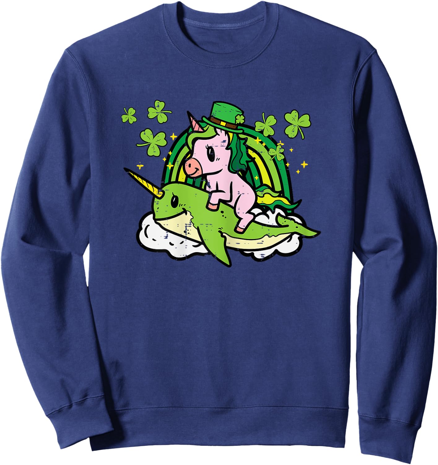 St Patricks Day Unicorn On Narwhal Irish Girls Kids Toddlers Sweatshirt - Sweatshirt | Navy