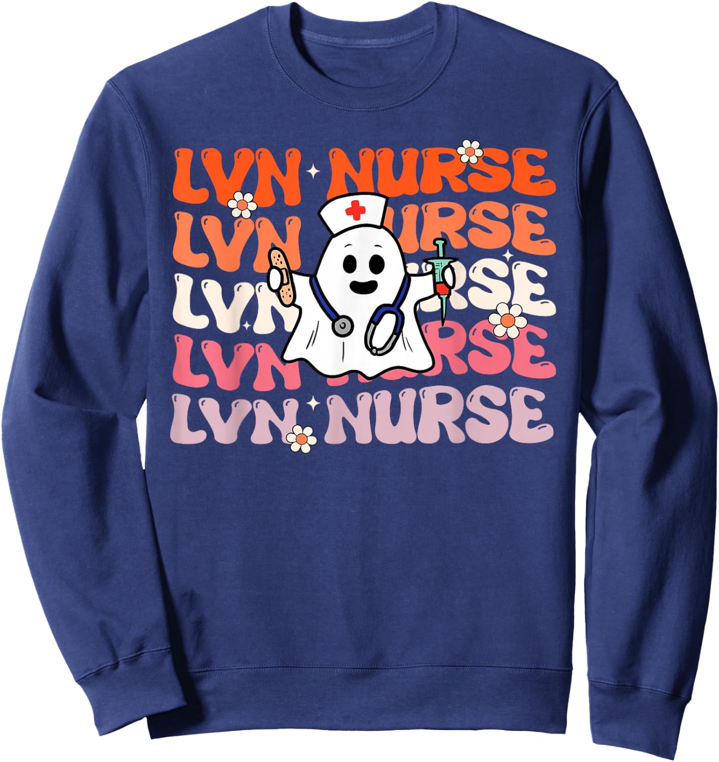 LVN Nurse Groovy Funny Halloween Ghost Nursing Costume Sweatshirt - Sweatshirt | Navy