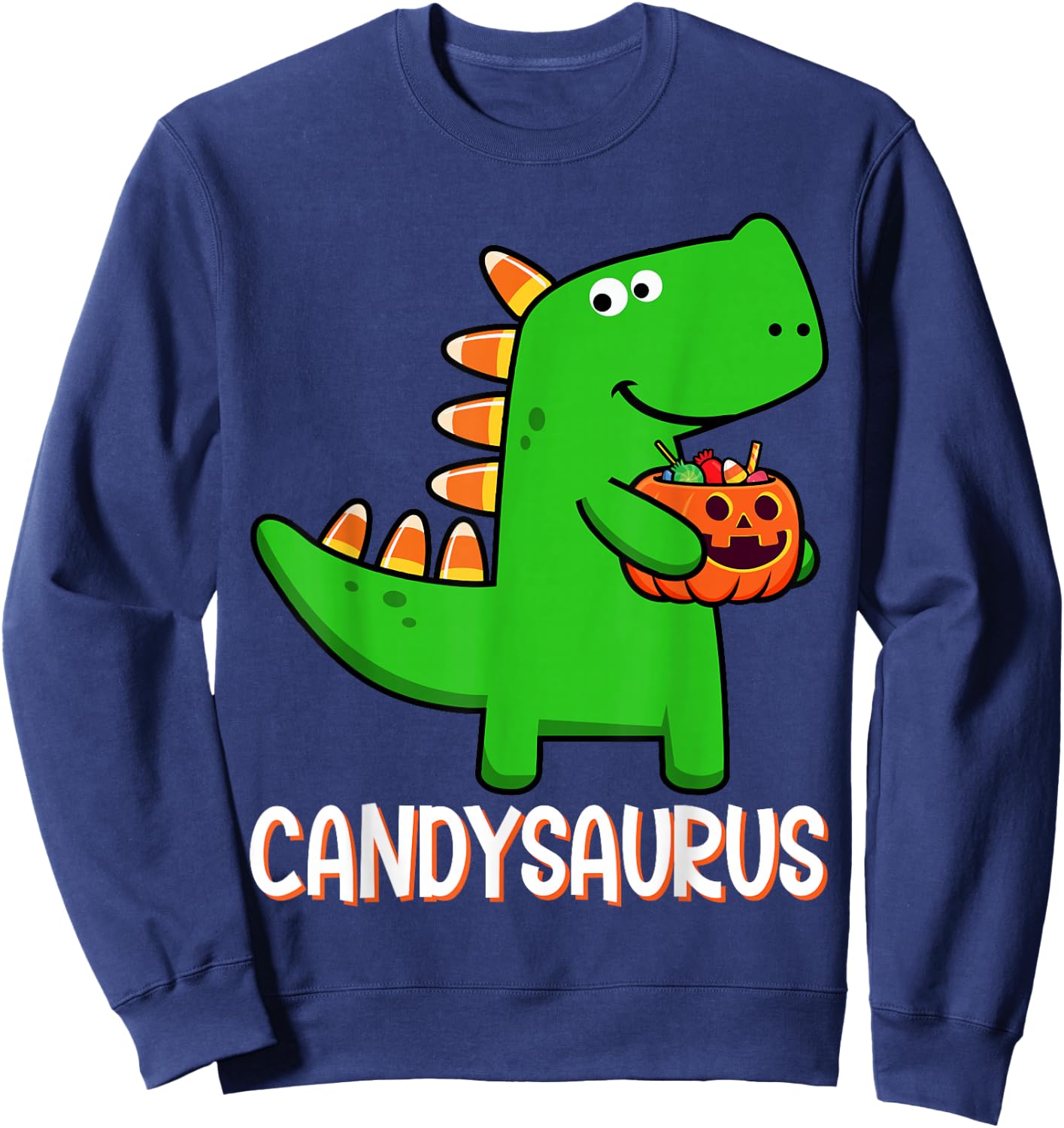T-Rex Candysaurus Candy Corn Dinosaur Halloween Toddler Kid Sweatshirt - Sweatshirt | Navy