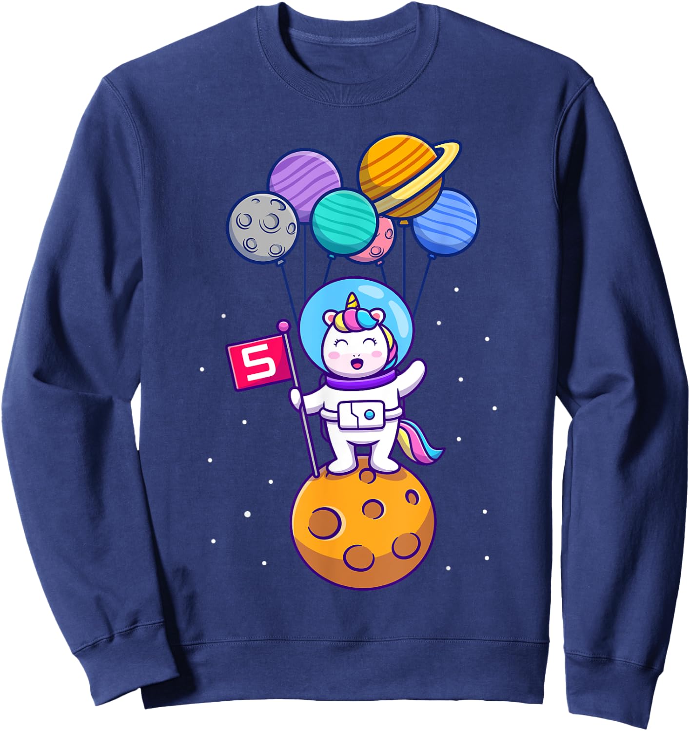 This Little Unicorn Astronaut is 5 for Birthday Girls Sweatshirt - Sweatshirt | Navy