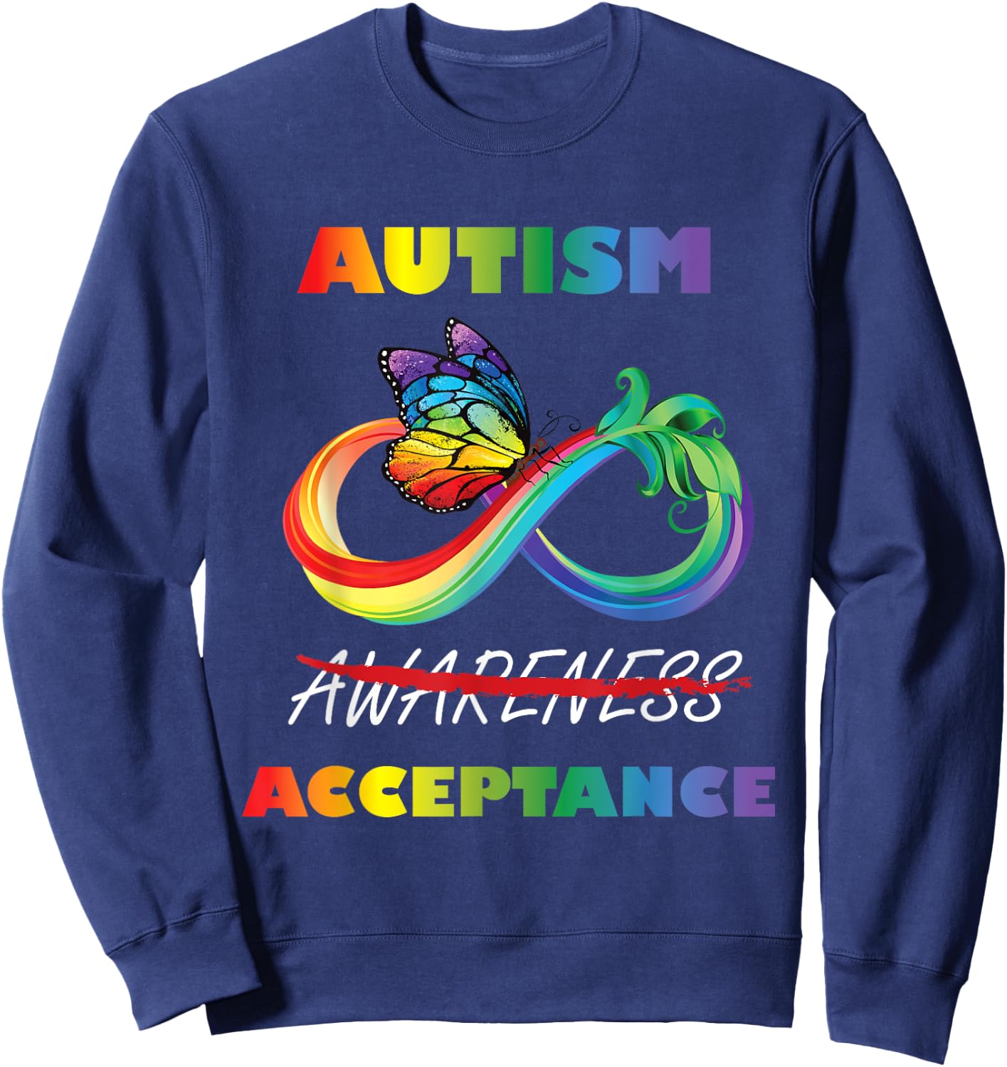 Autism - Red Instead Infinity - Acceptance Butterfly Sweatshirt - Sweatshirt | Navy