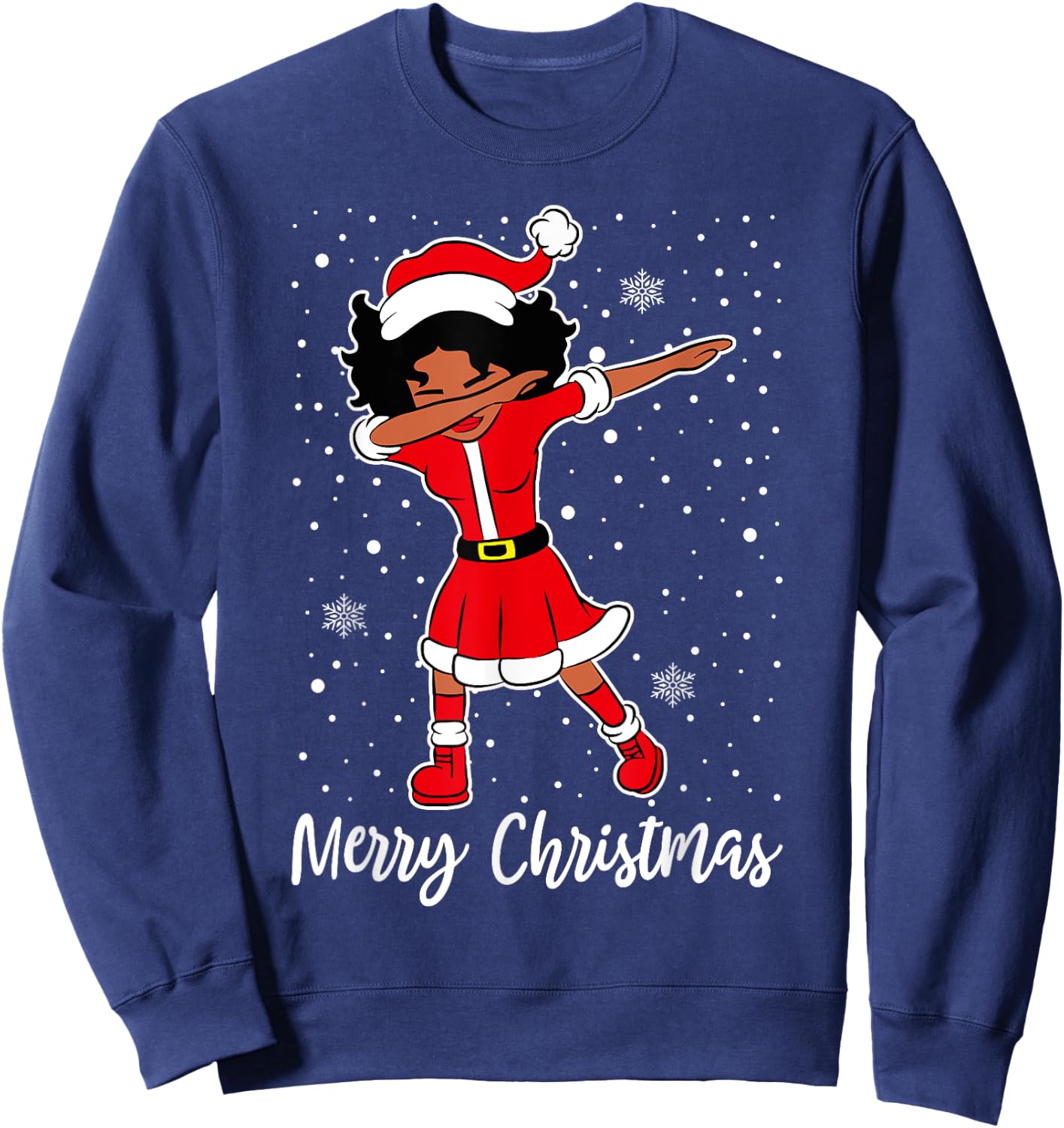 Dabbing Santa Black African American Girl Christmas Pajama Sweatshirt - Sweatshirt | Navy