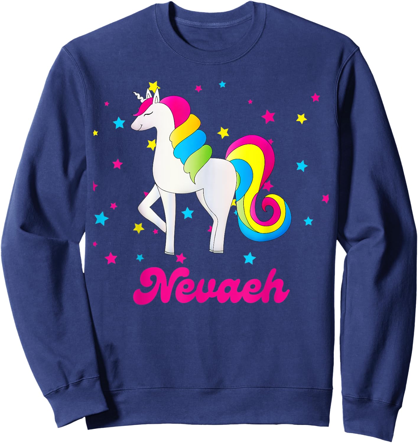 Cute Rainbow Unicorn Pink and Blue Personalized Nevaeh Sweatshirt - Sweatshirt | Navy