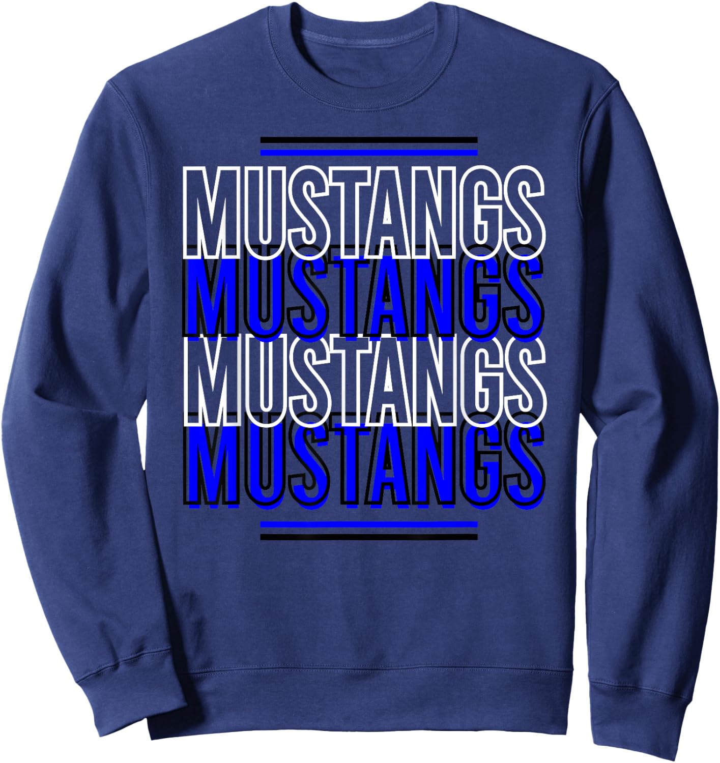 Mustangs School Spirit Blue White Black Mustangs Sweatshirt - Sweatshirt | Navy