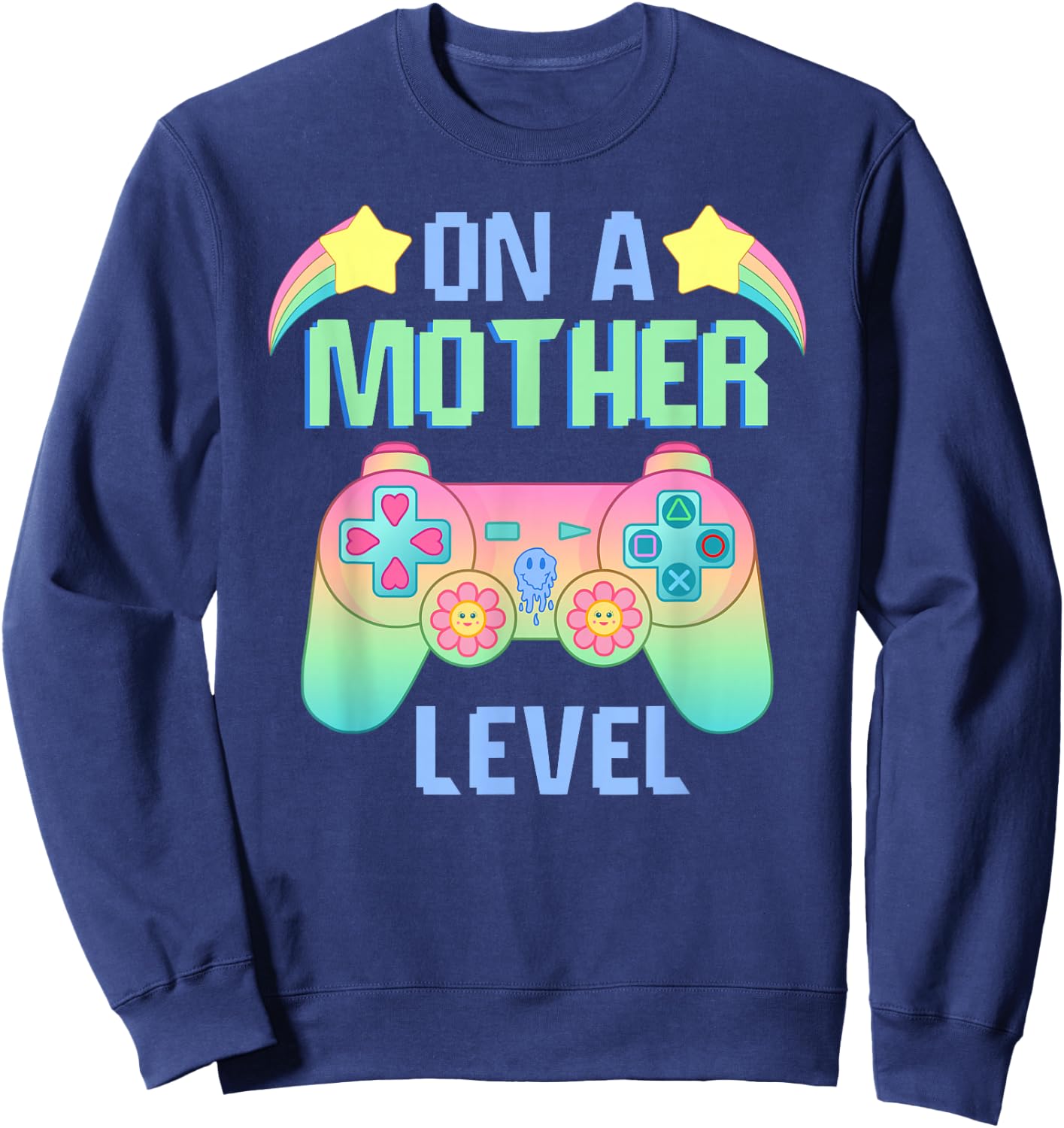 Funny Mothers Day On A Mother Level Gamer Mom Retro Gaming Sweatshirt - Sweatshirt | Navy