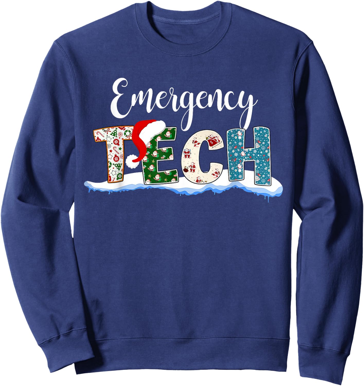 Emergency Tech Santa Hat ER Tech Emergency Room Christmas Sweatshirt - Sweatshirt | Navy