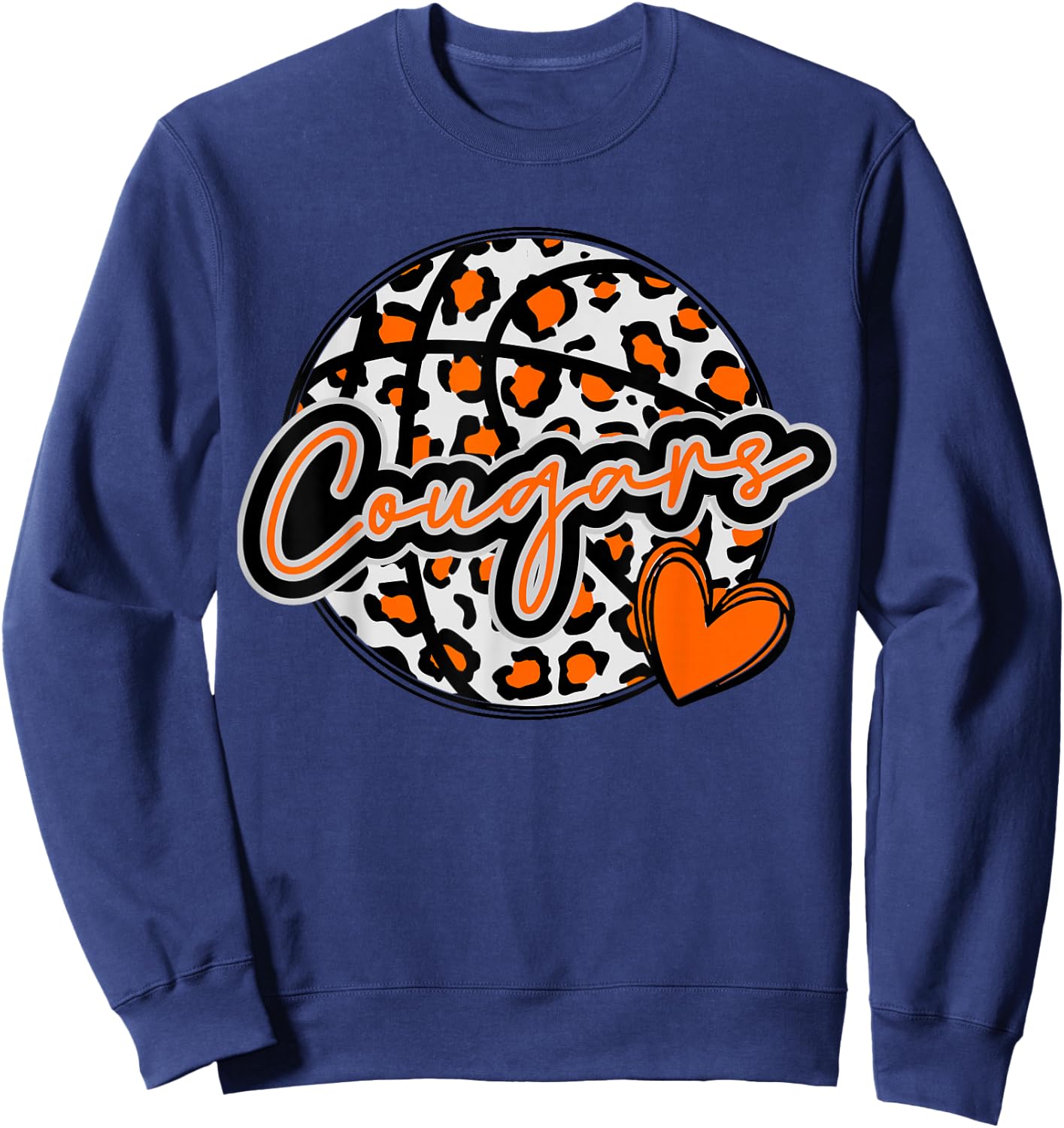 Leopard Cheetah Basketball COUGARS Orange Spirit Game Sweatshirt - Sweatshirt | Navy