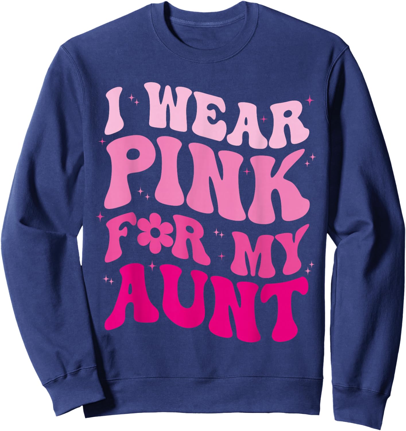 I Wear Pink for my Aunt Groovy Breast Cancer Women Kid Youth Sweatshirt - Sweatshirt | Navy