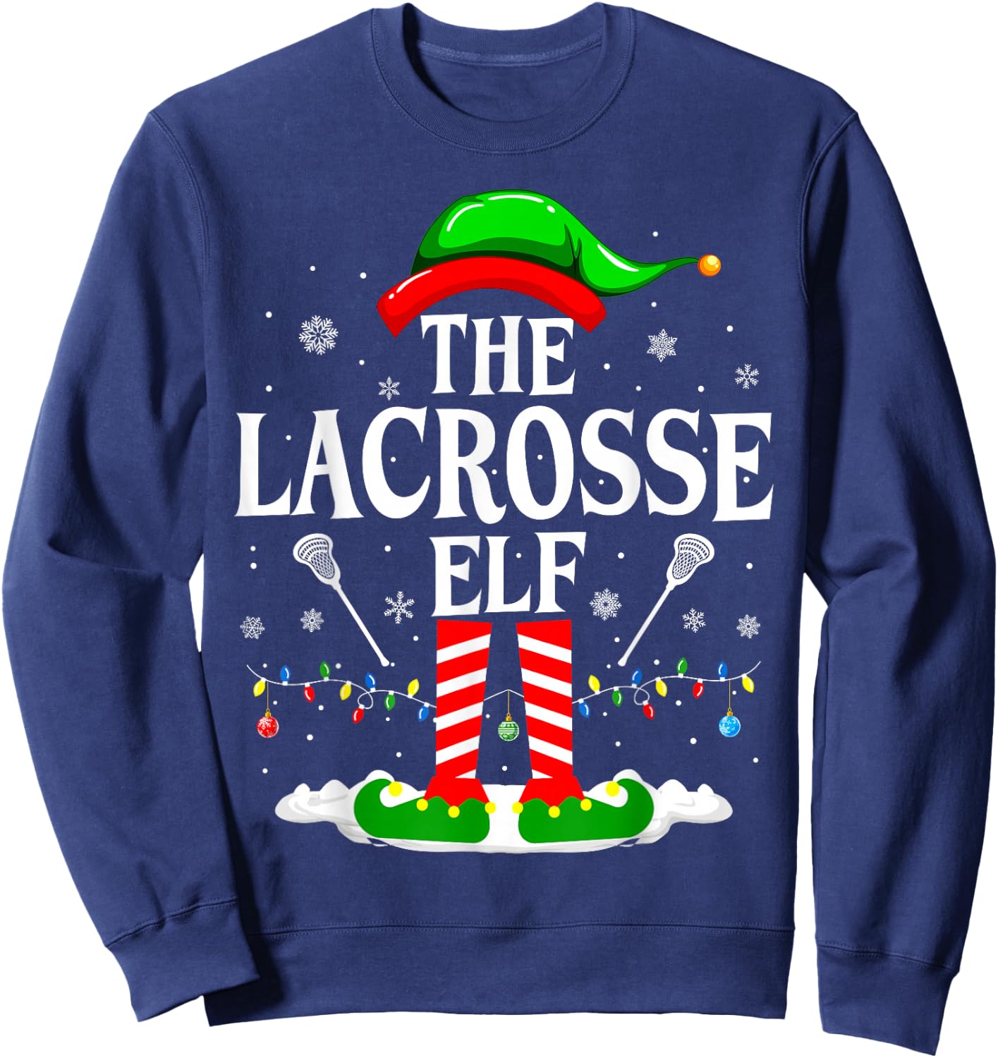 The Lacrosse Elf Funny Matching Xmas Lacrosse Christmas Lax Sweatshirt - Sweatshirt | Navy