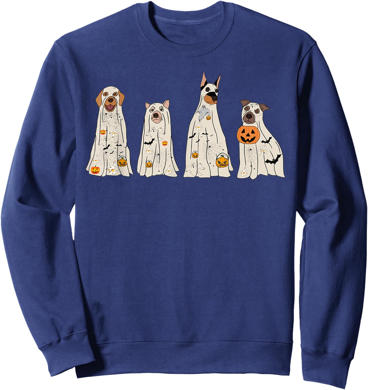 Halloween Ghost Dogs, Dog Treat Or Treating Pumpkin Funny Sweatshirt - Sweatshirt | Navy