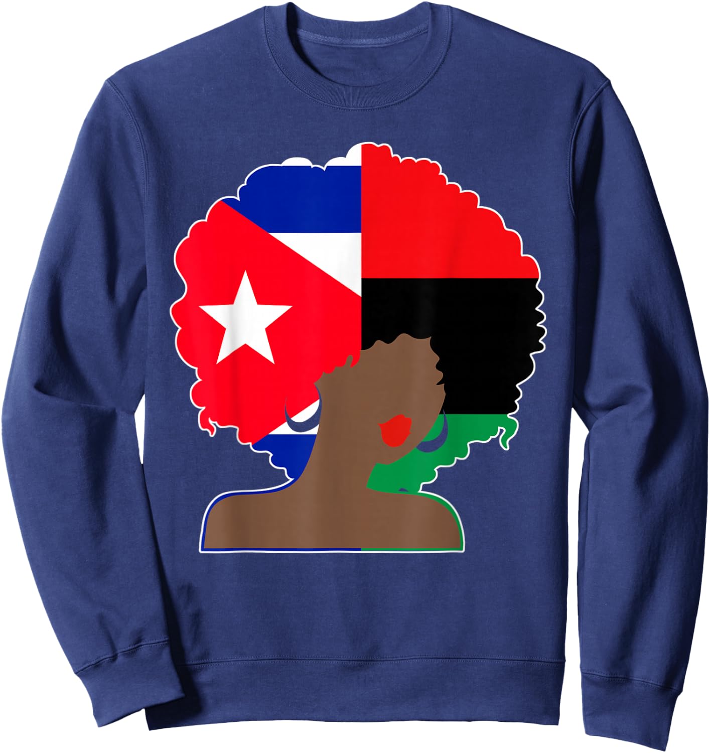 Puerto Rican African Black Woman Afro Hair Pride History Sweatshirt - Sweatshirt | Navy
