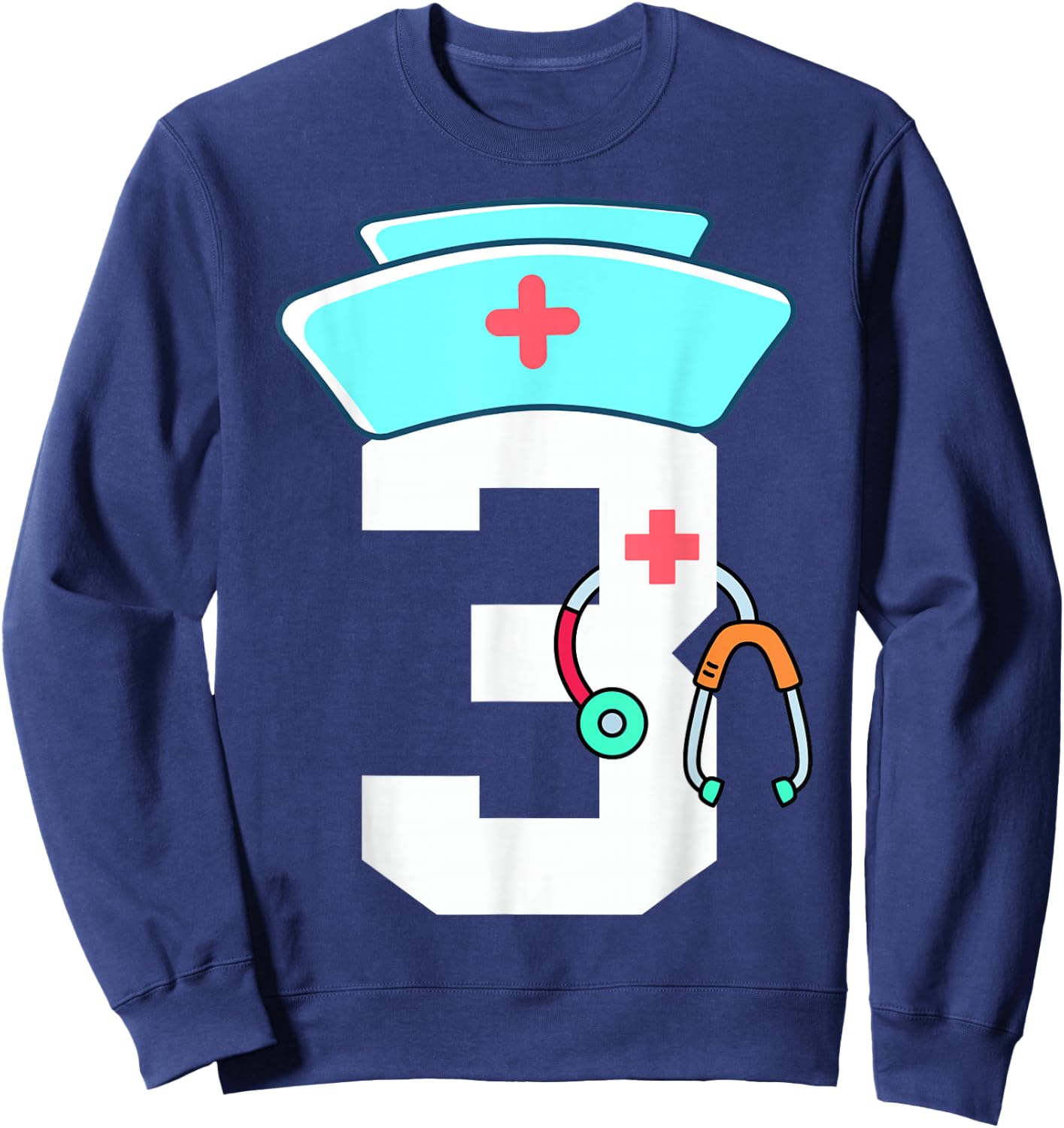 Toddler 3rd Birthday Nurse Doctor Themed Girl Kid 3 Year Old Sweatshirt - Sweatshirt | Navy